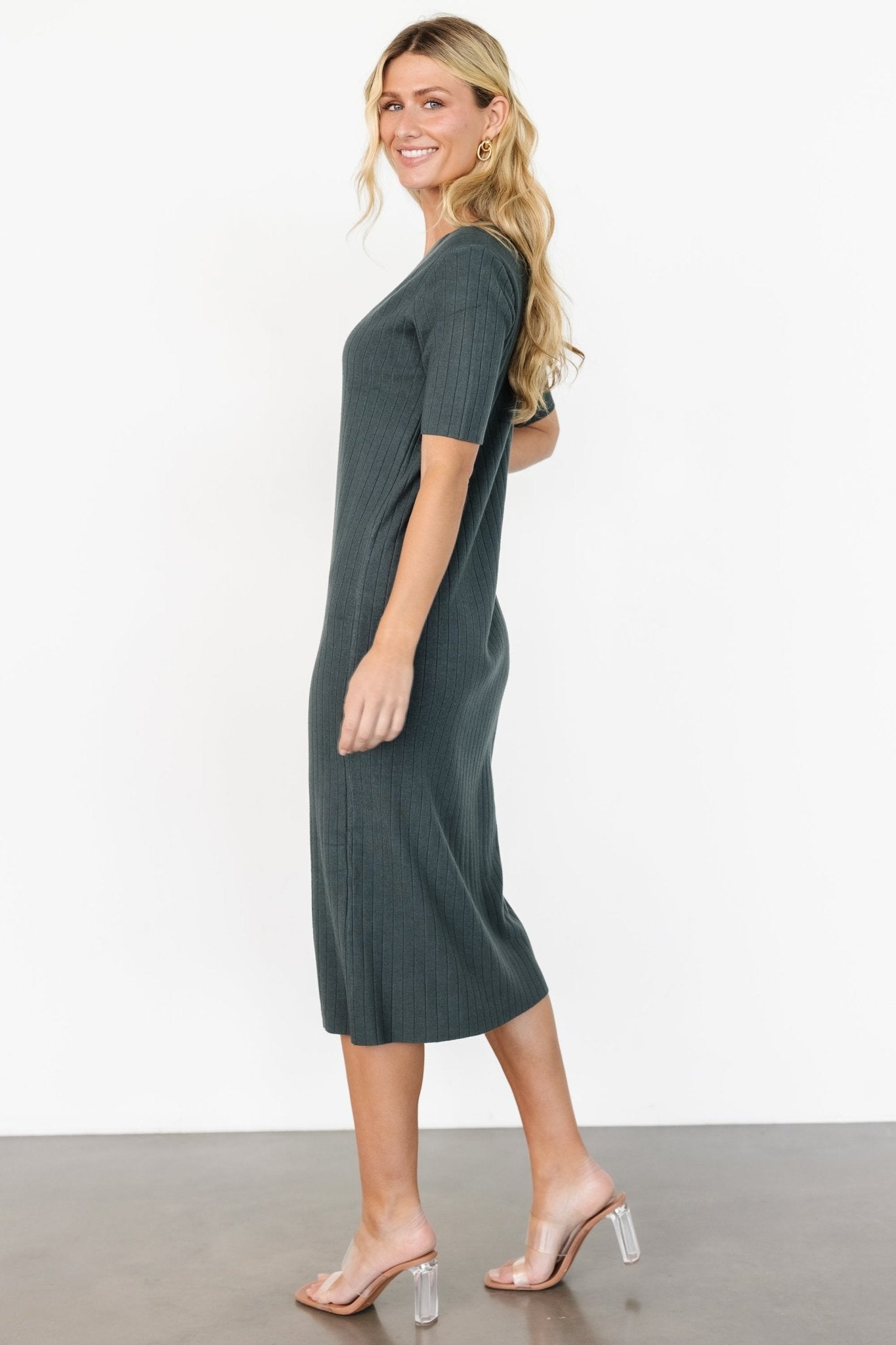 Alicia Ribbed Midi Dress | Dusty Jade Cheap Sale Popular