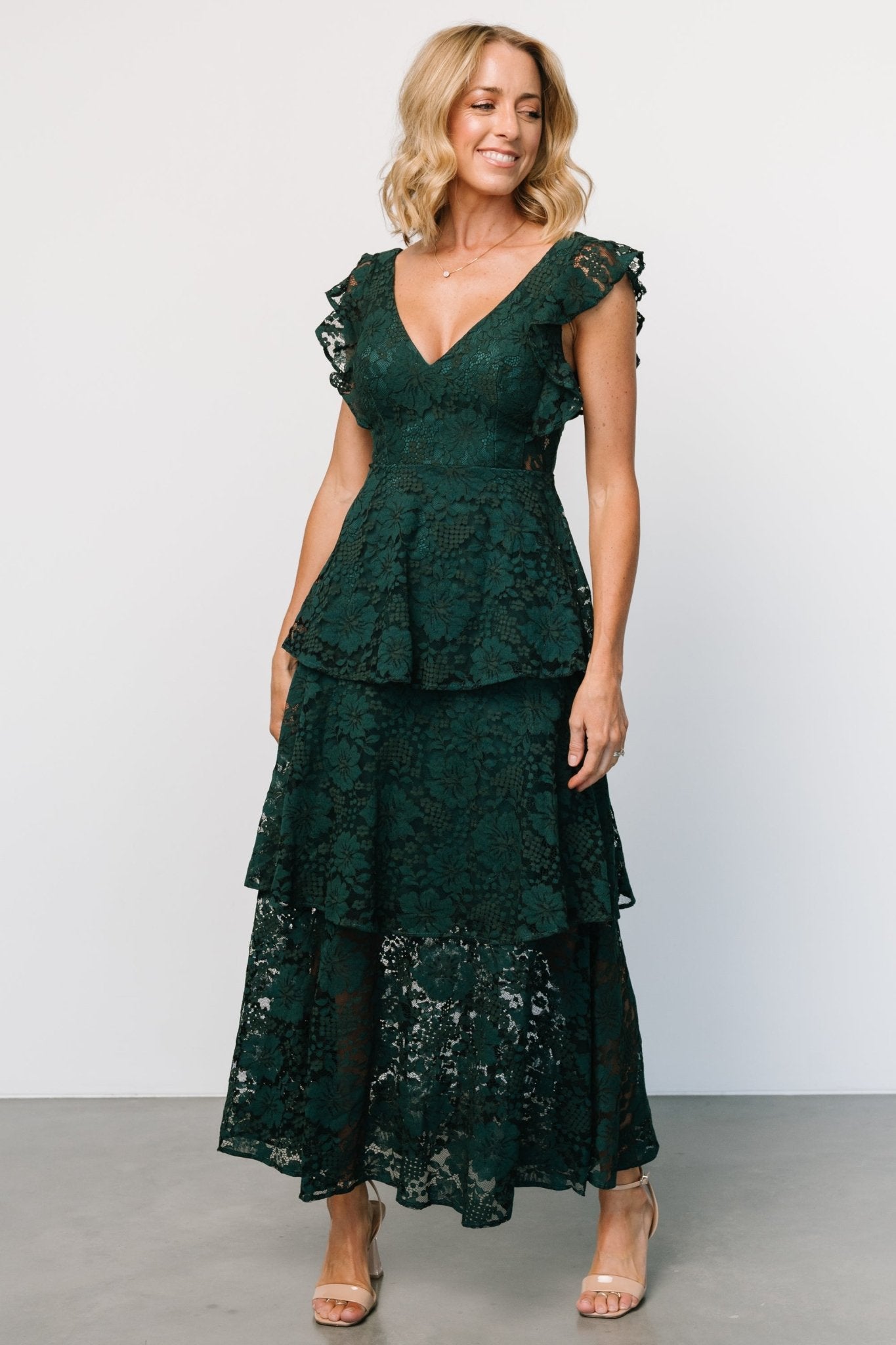 Margot Lace Tiered Maxi Dress | Deep Emerald From China Cheap Pice