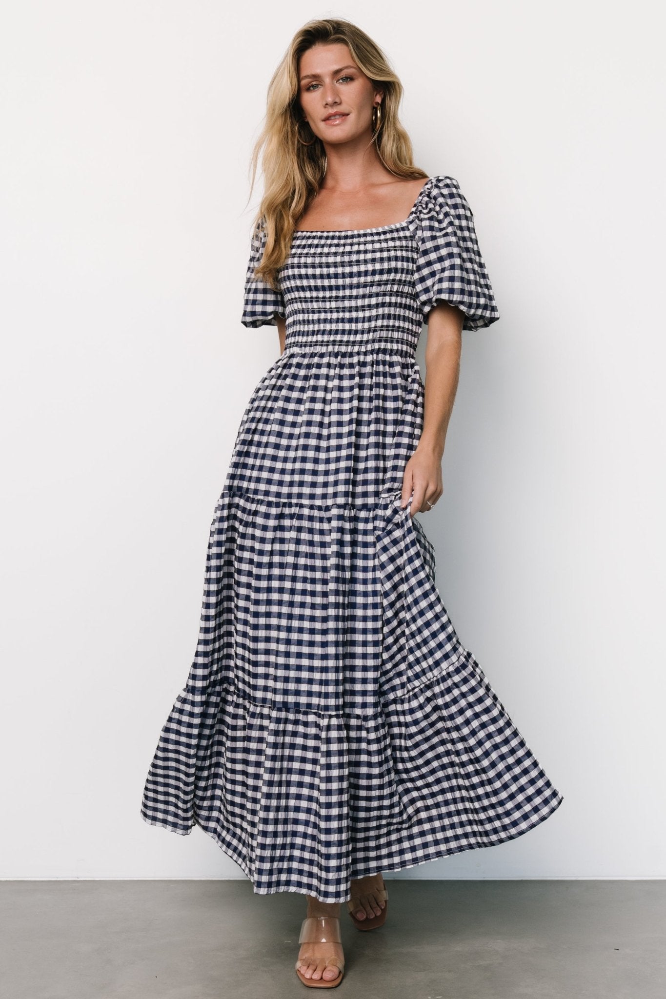 Lyndy Smocked Dress | Off White + Blue Gingham Cheap Buy