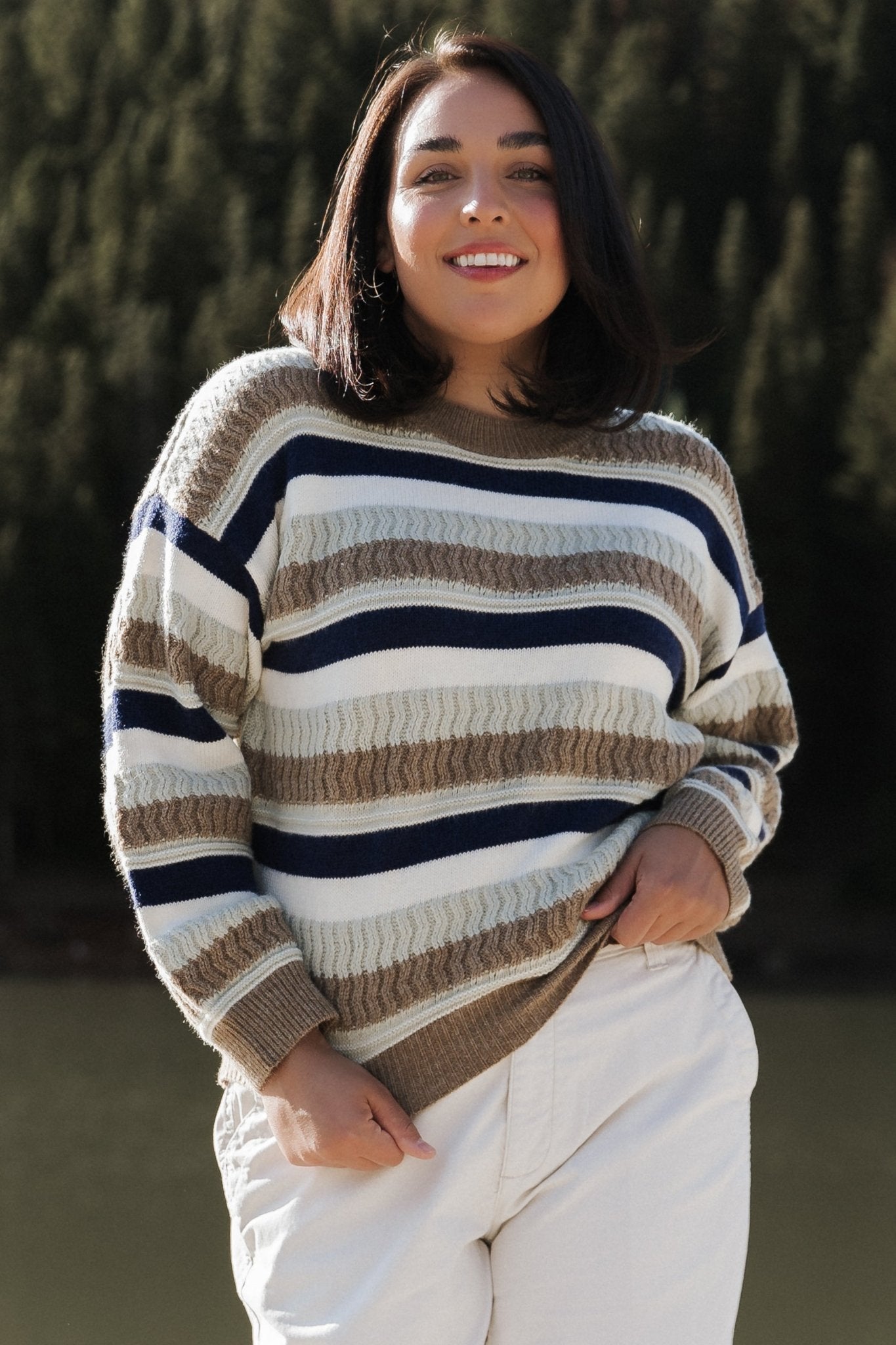 Kira Striped Sweater | Navy + Sage Multi Pices For Sale