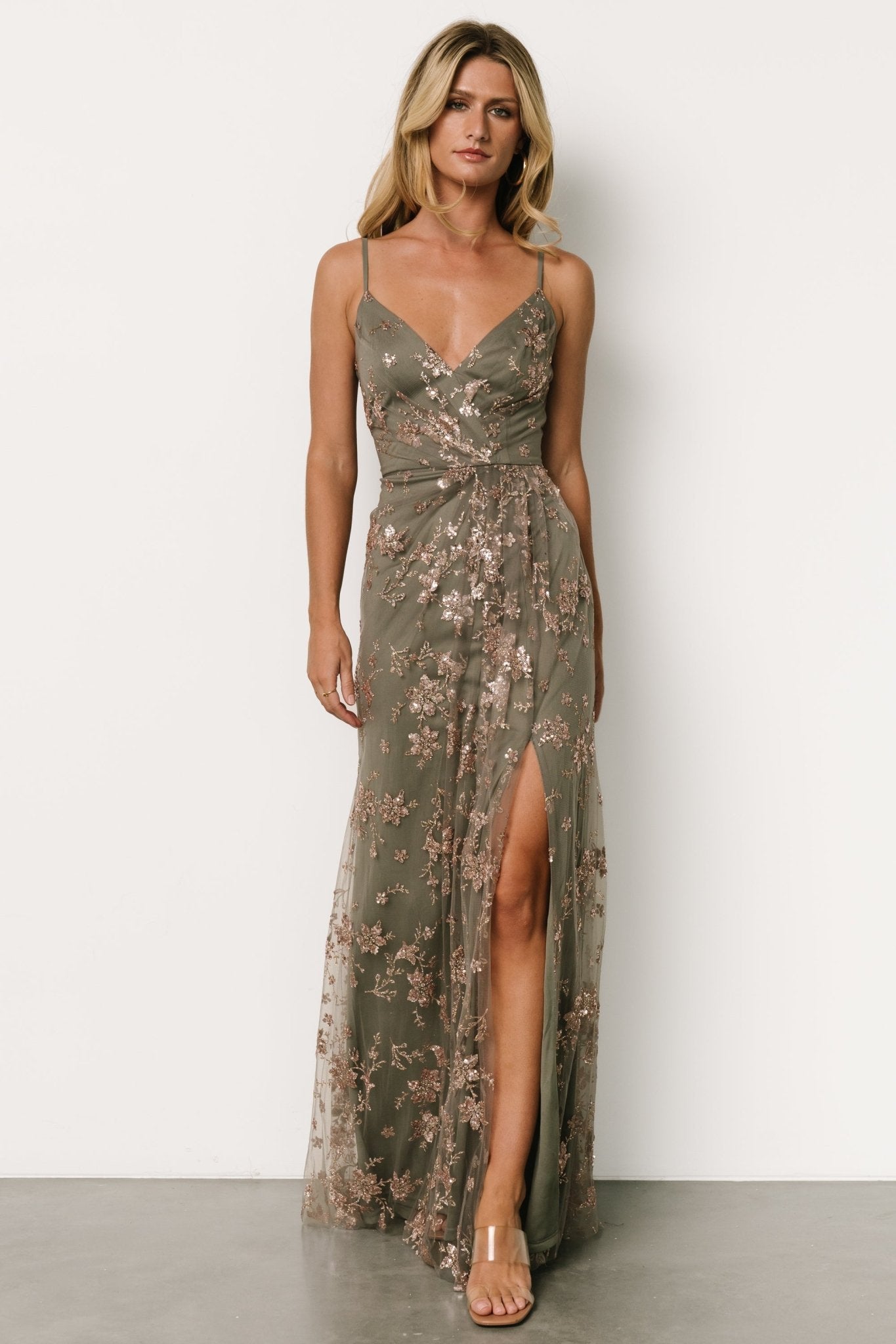 Marcia Sparkle Gown | Eucalyptus + Rose Gold Buy Cheap Get Authentic