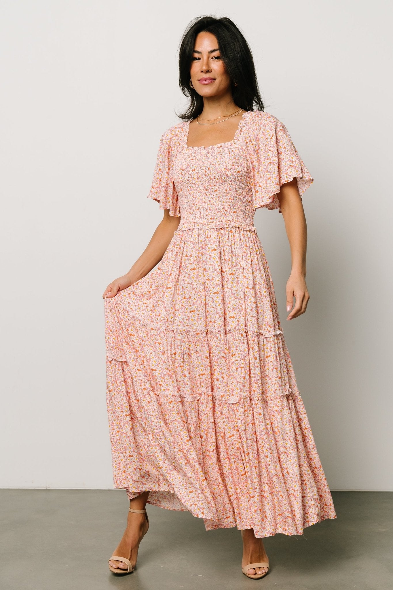 Regina Smocked Maxi Dress | Coral Floral Discount Explore