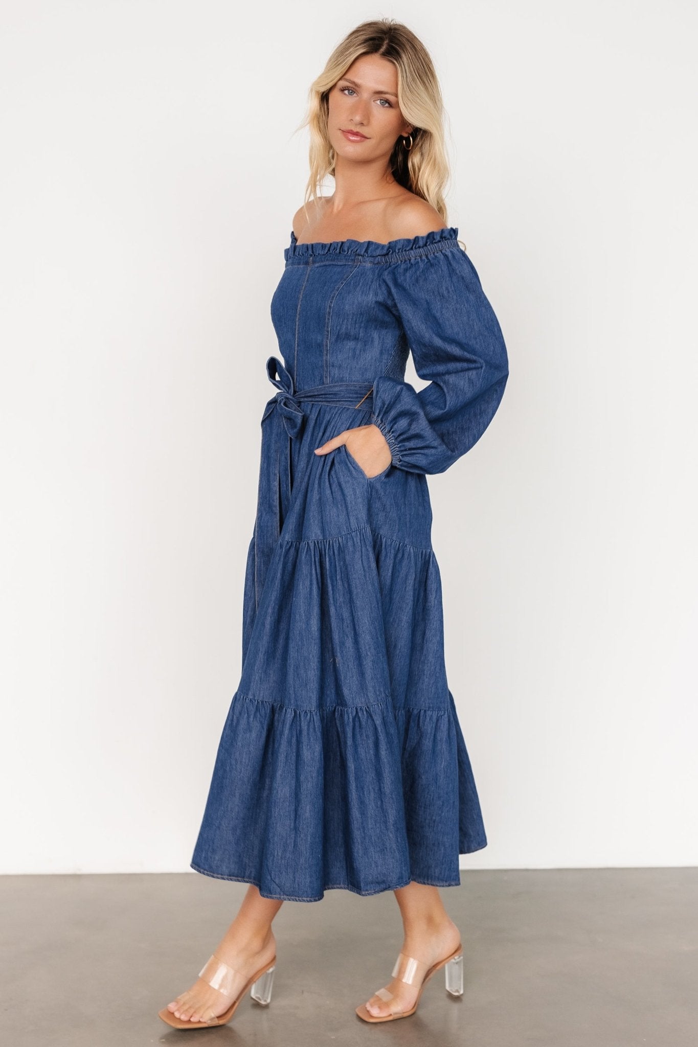 Lewiston Off Shoulder Dress | Denim Blue Best Place To Buy