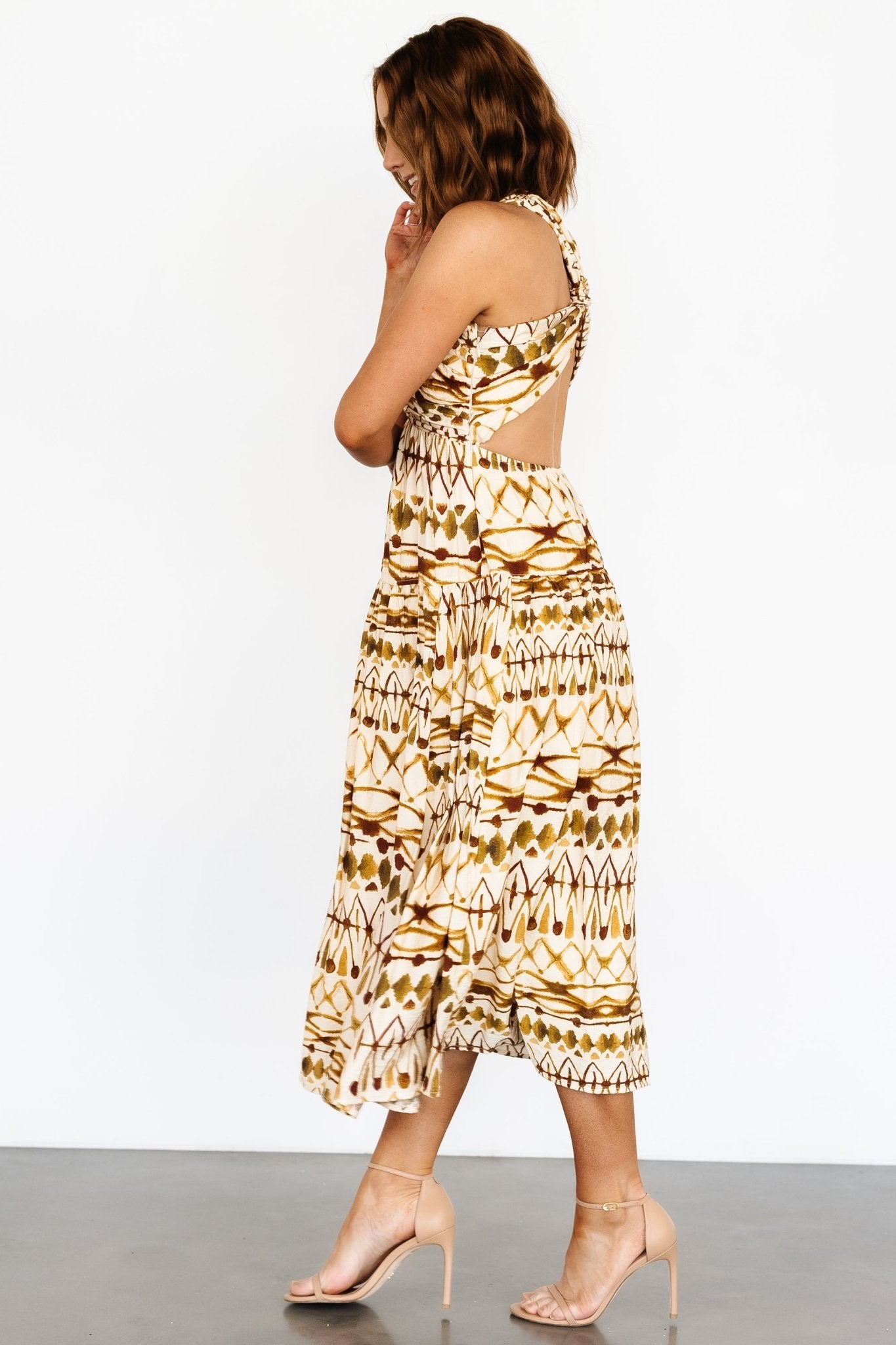 Seraphina Open Back Midi Dress | Tan Multi Clearance Low Pice