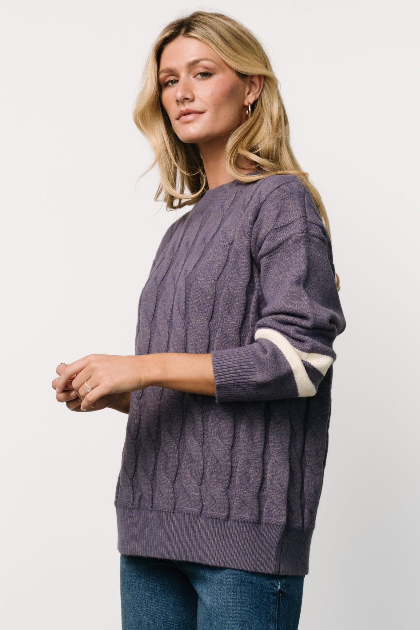 Lund Cable Knit Sweater | Vintage Purple View