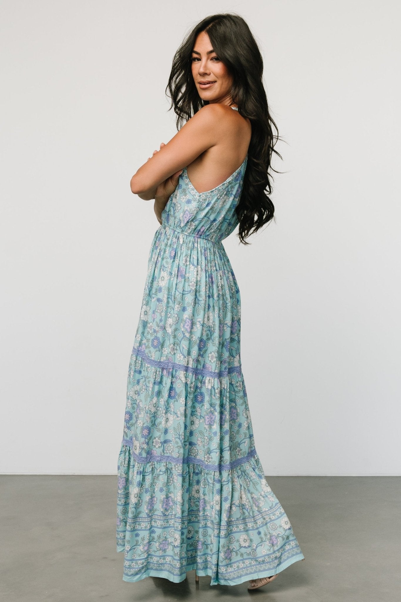 Meline Button Front Maxi Dress | Light Blue Multi Buy Cheap Outlet Locations