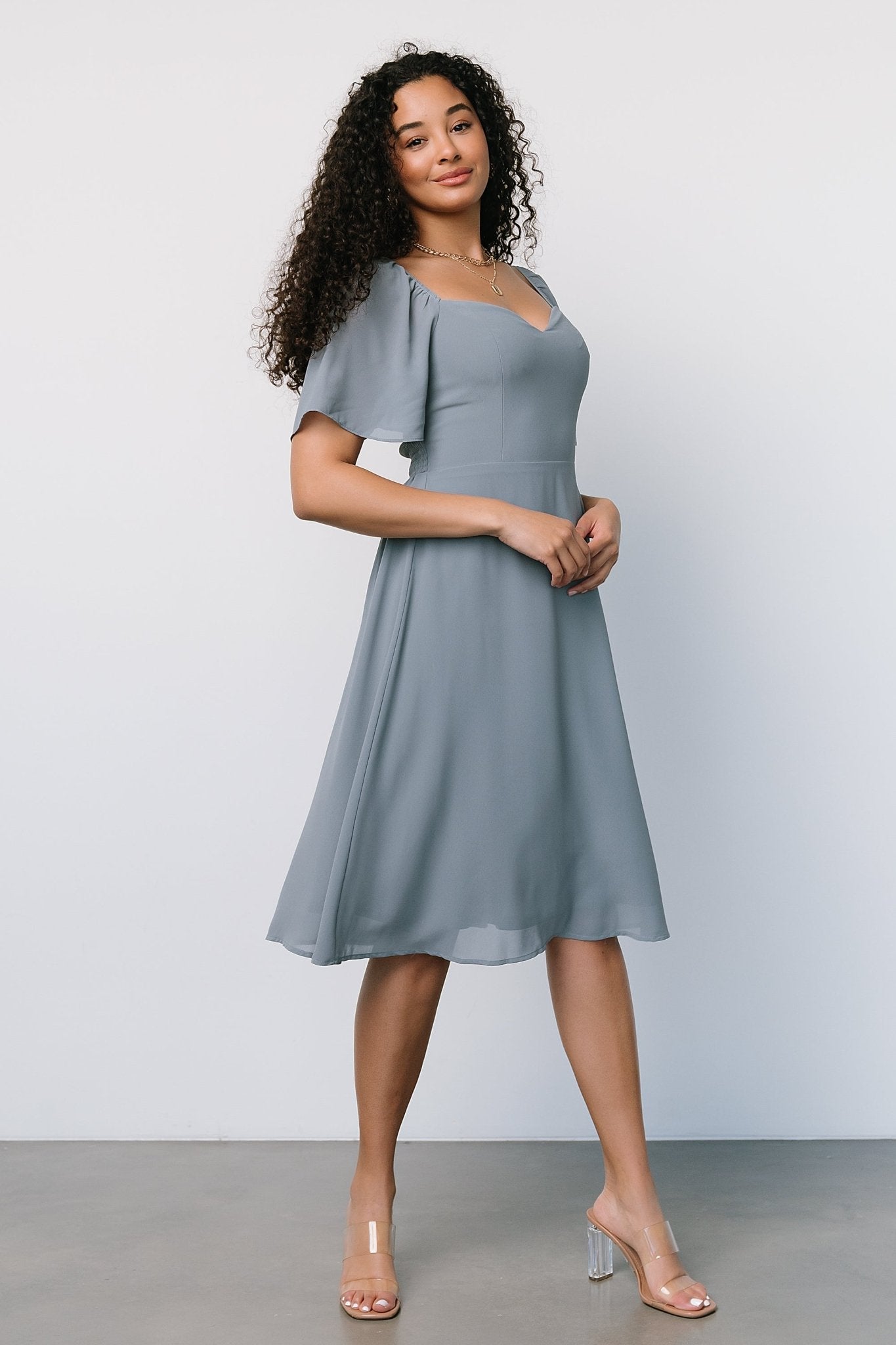 Colette Sweetheart Midi Dress | Dusty Blue Clearance Factory Outlet