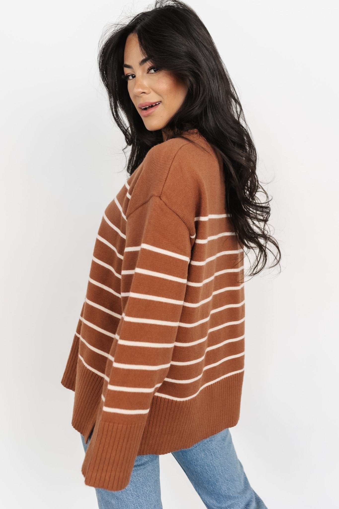 Emerson Stripe Knit Sweater | Dark Camel + Ivory Cheap Pice Store