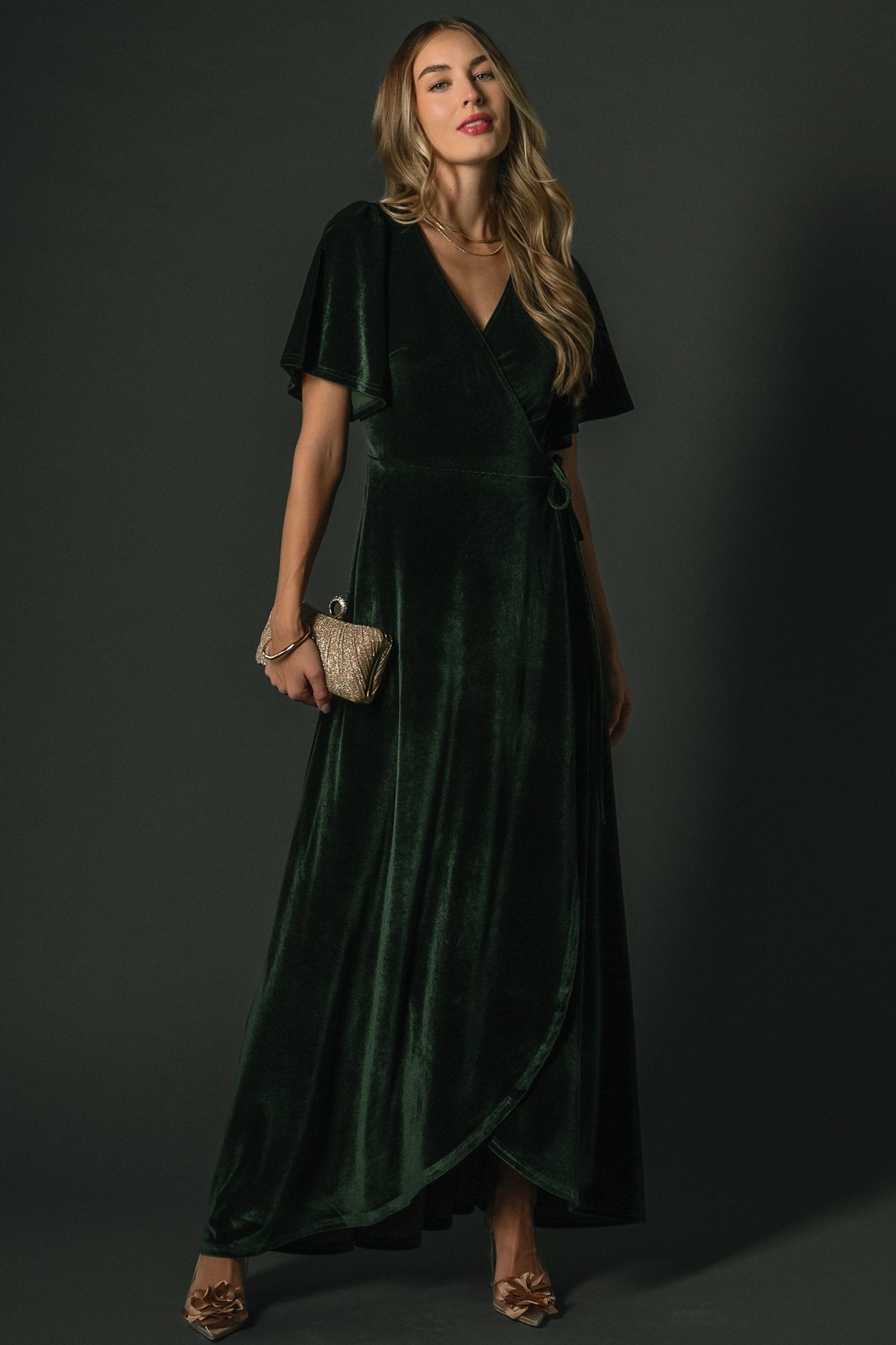 Katelyn Velvet Maxi Wrap Dress | Deep Green Official For Sale