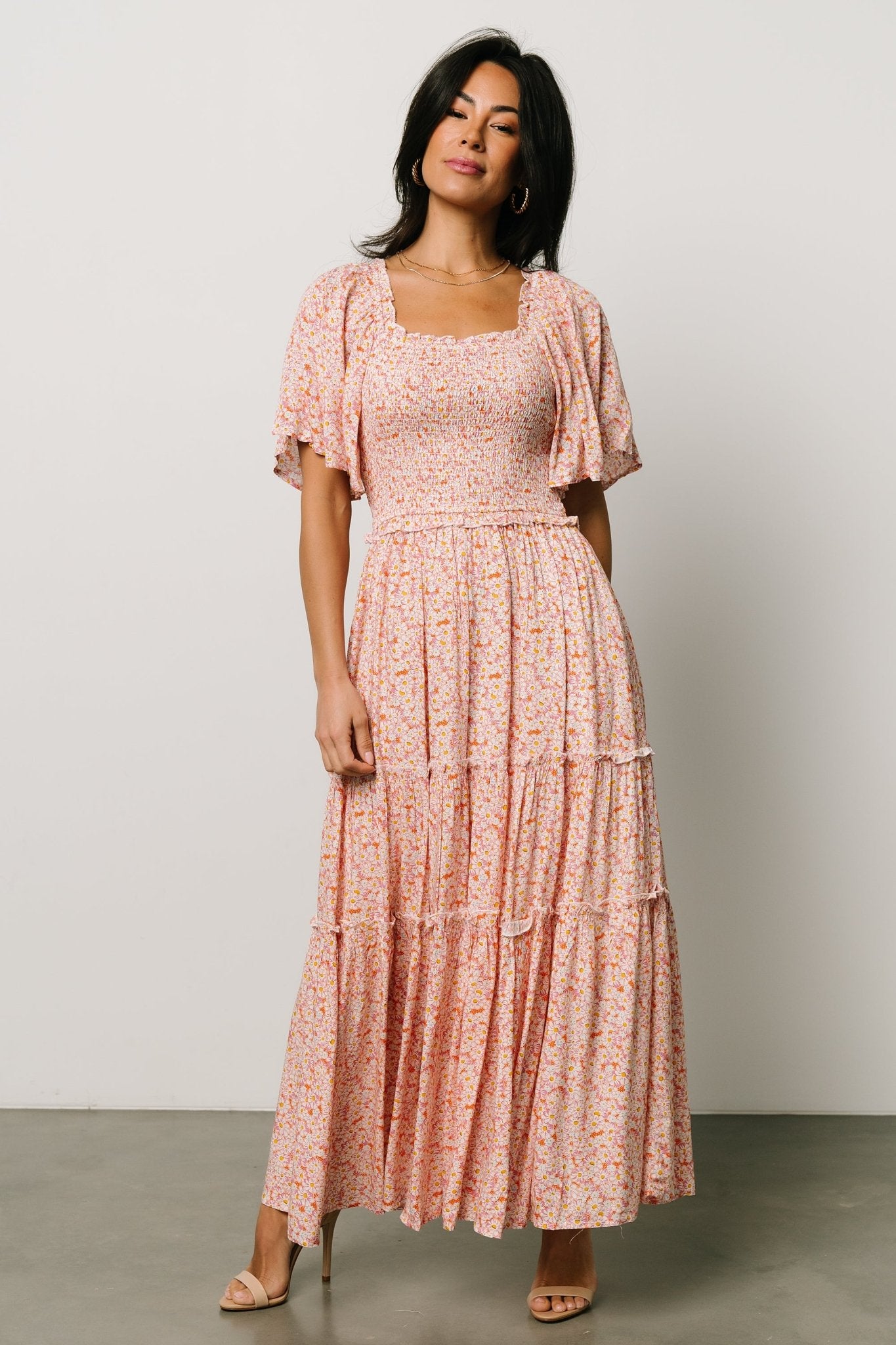 Regina Smocked Maxi Dress | Coral Floral Discount Explore