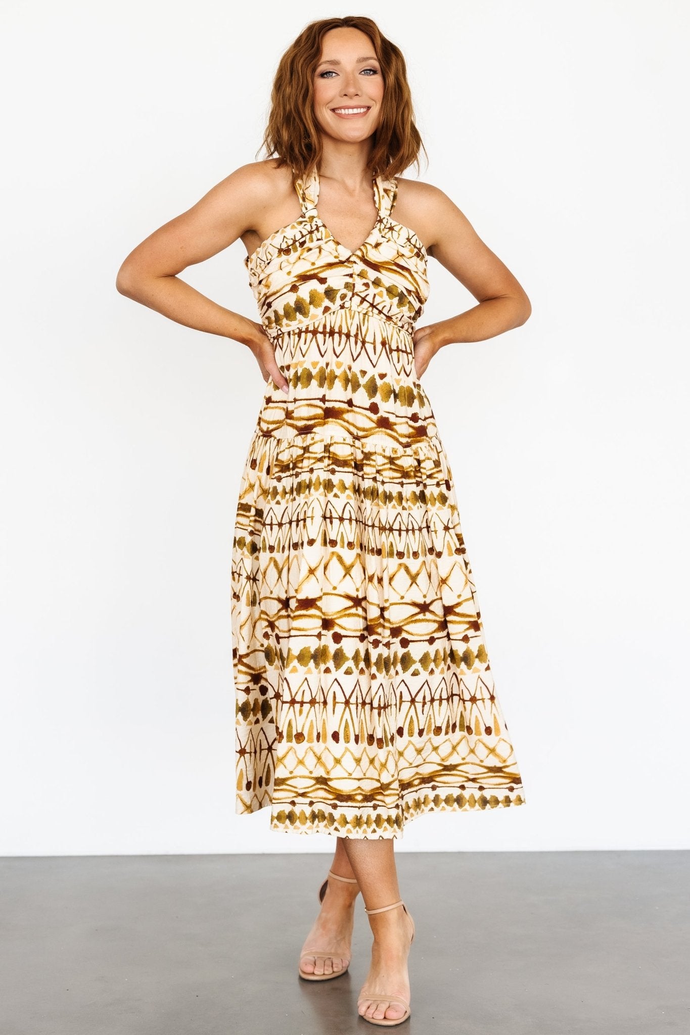 Seraphina Open Back Midi Dress | Tan Multi Clearance Low Pice