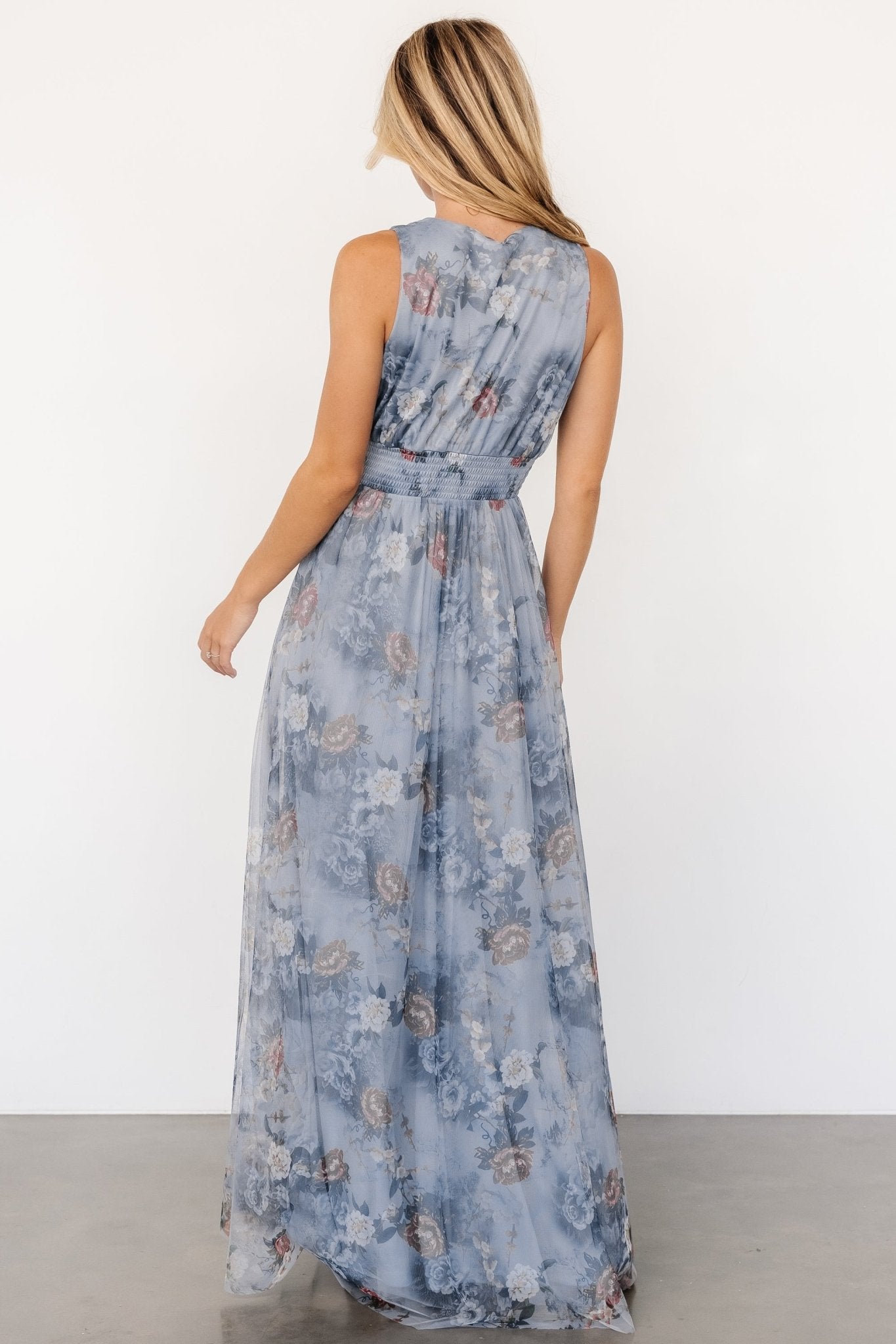 Kamila Tulle Maxi Dress | Dusty Blue Floral Free Shipping Supply