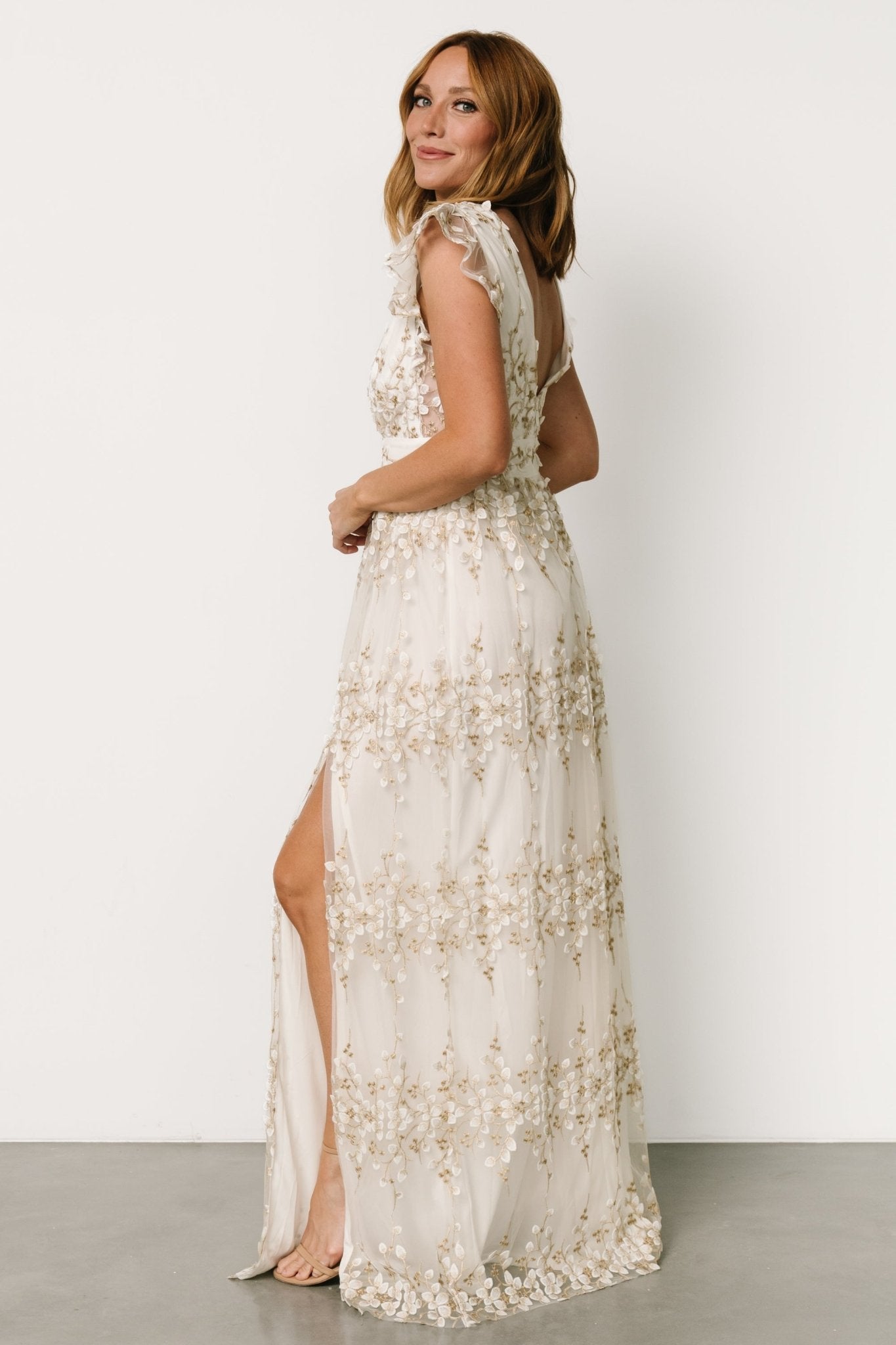 Eva Embroidered Maxi Dress | White + Gold 2025 New Sale Online