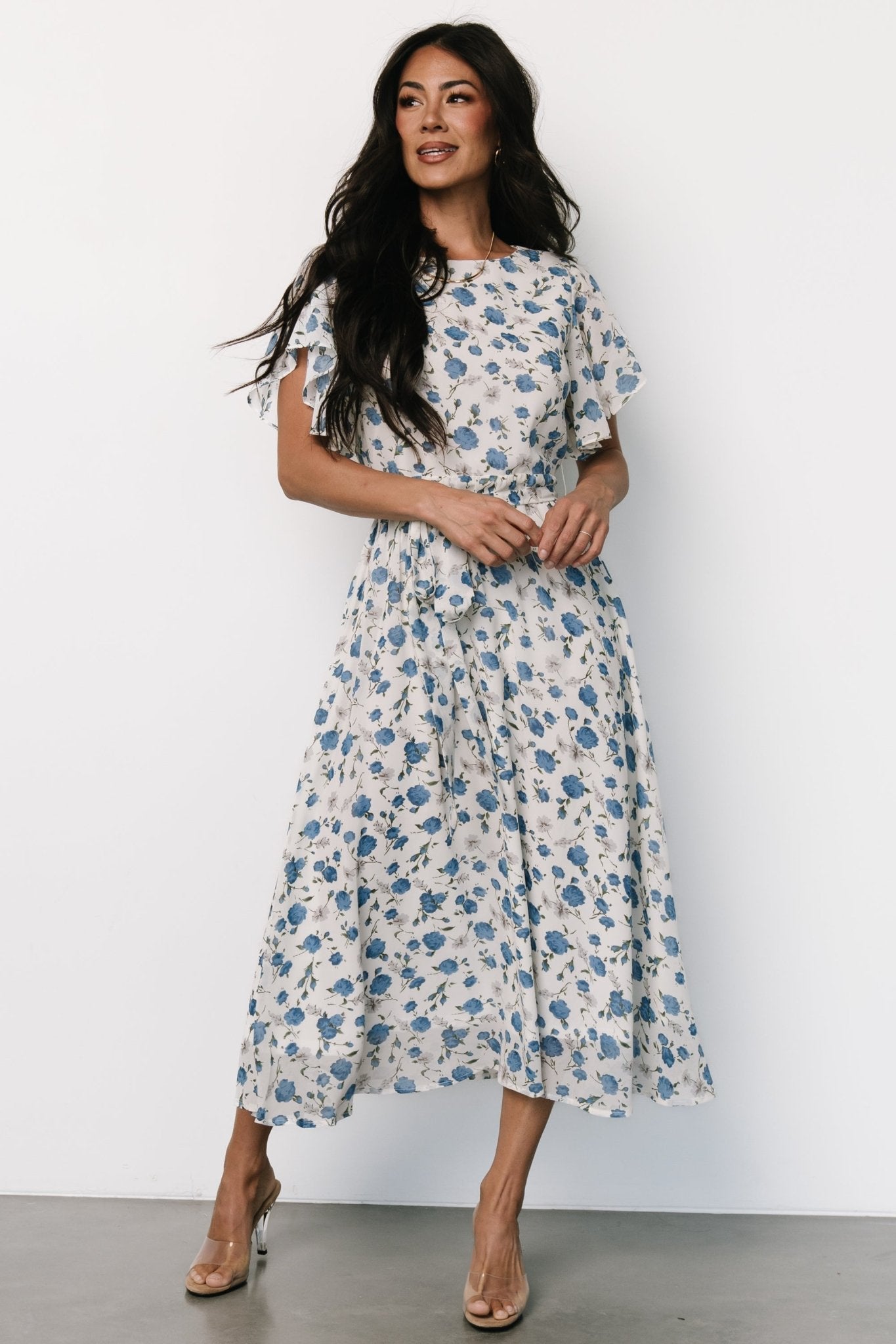 Laurel Midi Dress | Off-White + Blue Floral Clearance Newest