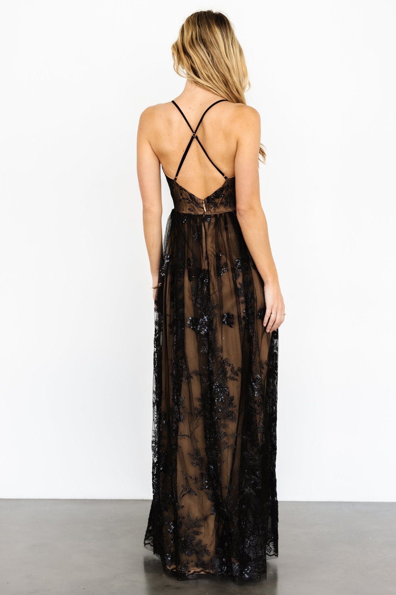 Lucienne Shimmer Maxi Gown | Black + Nude Sale Big Discount