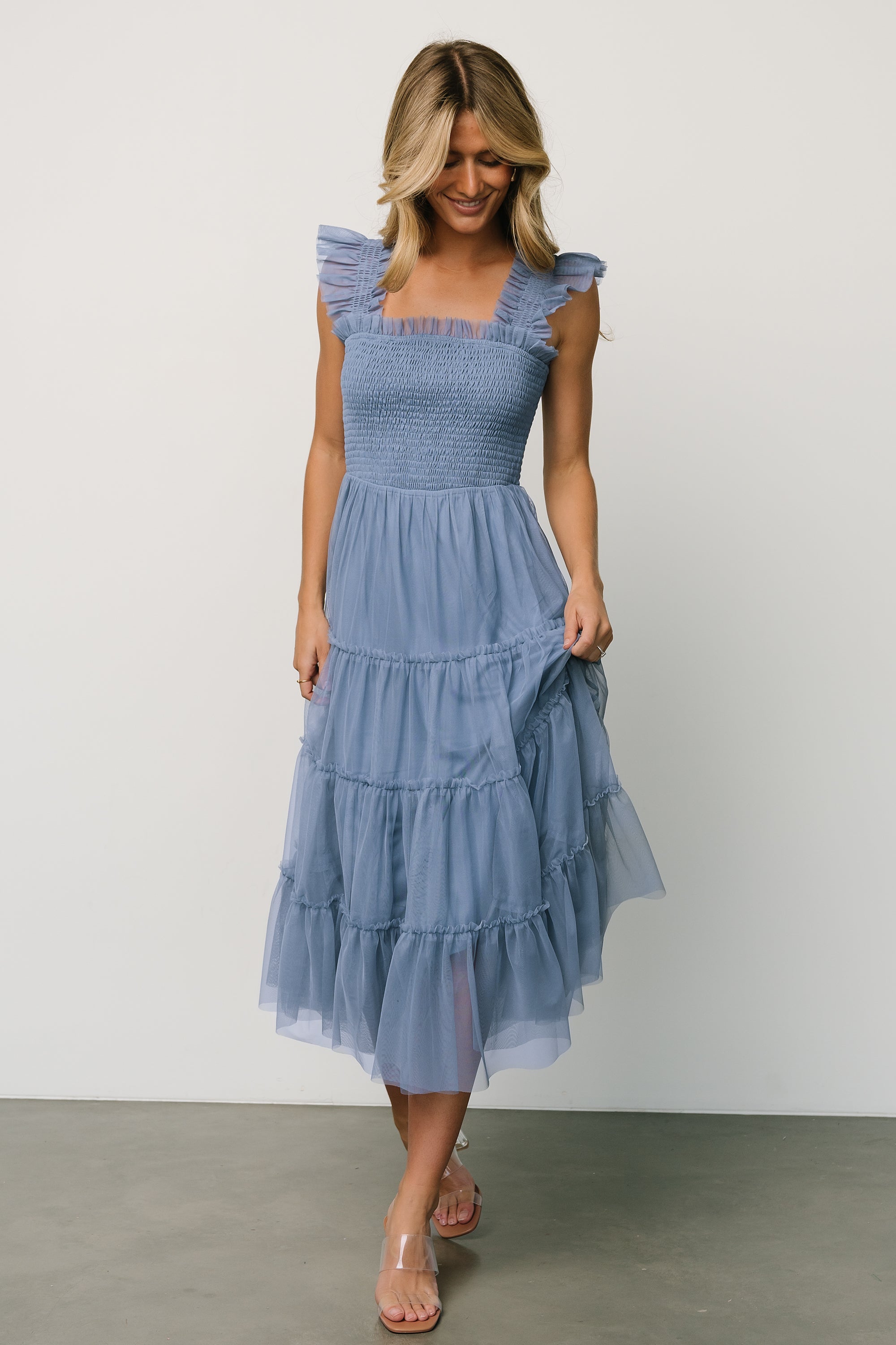 Emma Smocked Tulle Dress | Slate Blue Reliable Sale Online