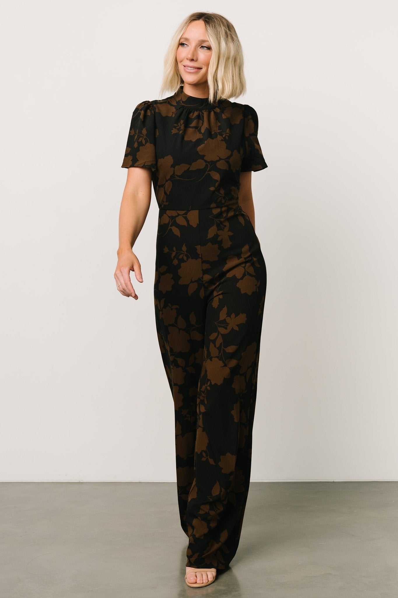 Langham Mock Neck Jumpsuit | Espresso Print Cheap Sale Manchester Great Sale