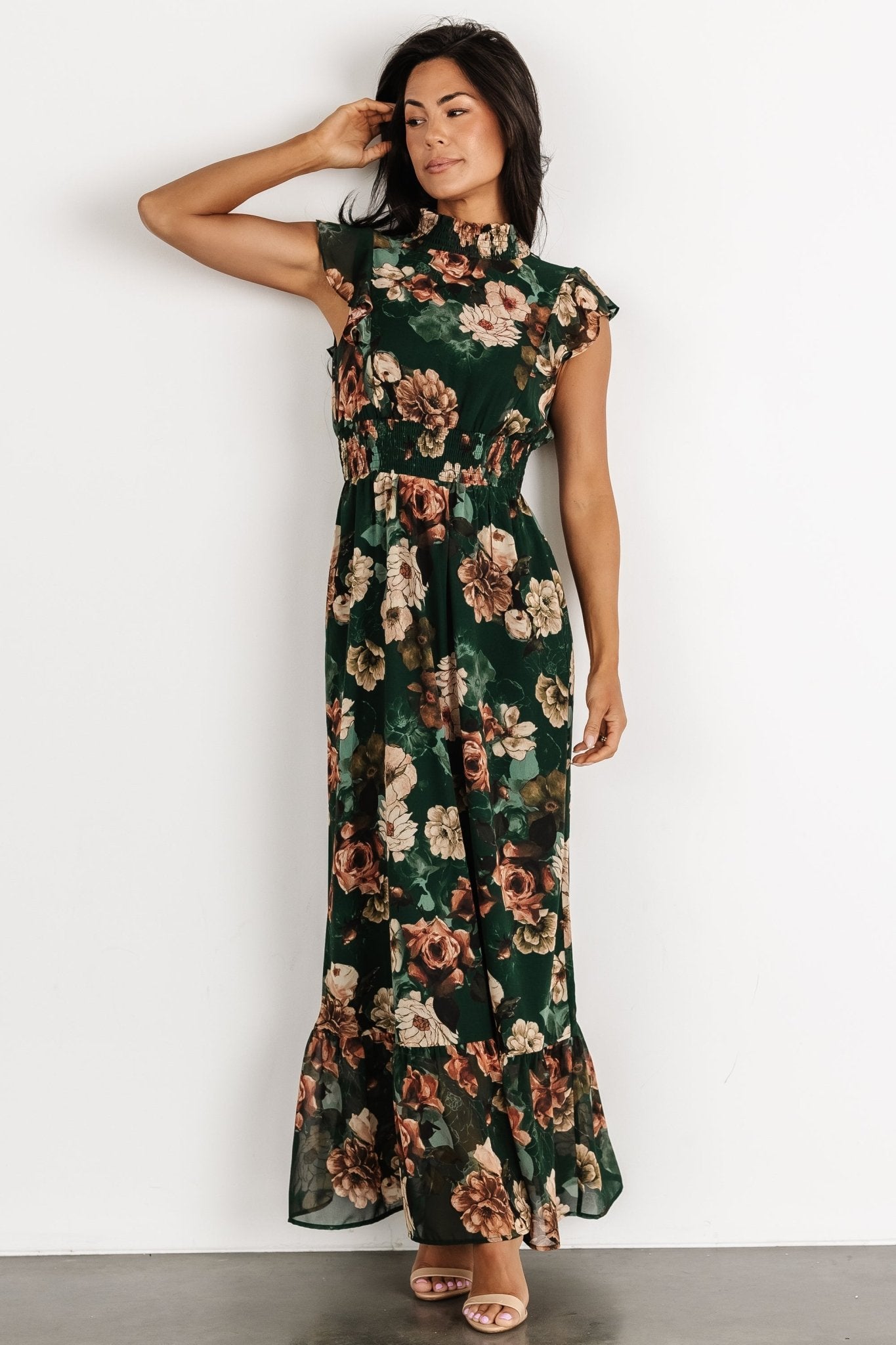 Kearny Ruffle Maxi Dress | Dark Green Floral Discount Order