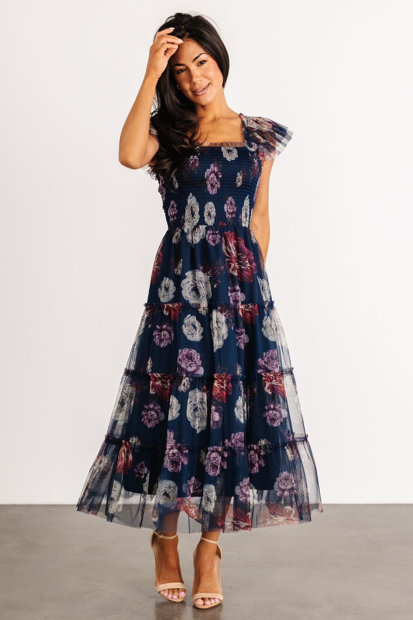 Clementine Tulle Midi Dress | Navy Floral Shop For