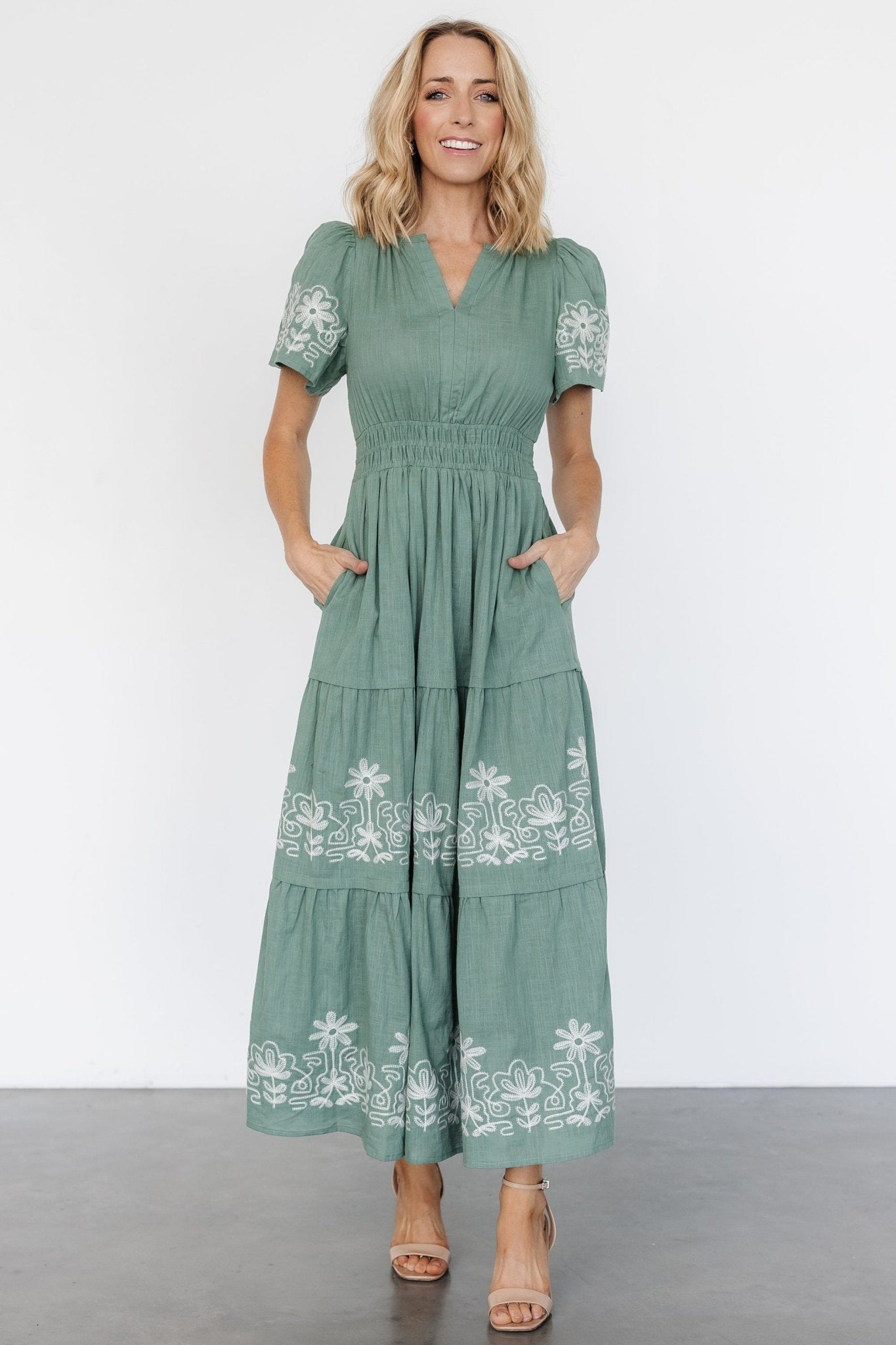 Kennedy Embroidered Maxi Dress | Dark Sage Best Seller Cheap Pice