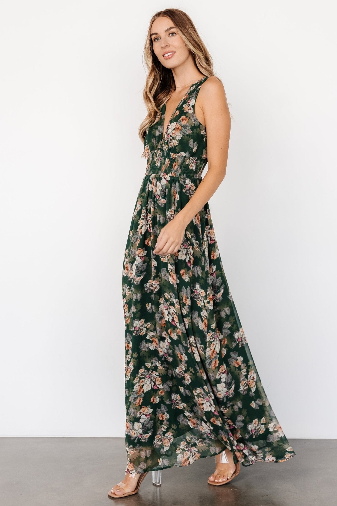 Imogen Maxi Dress | Deep Green Multi Ost Release Dates