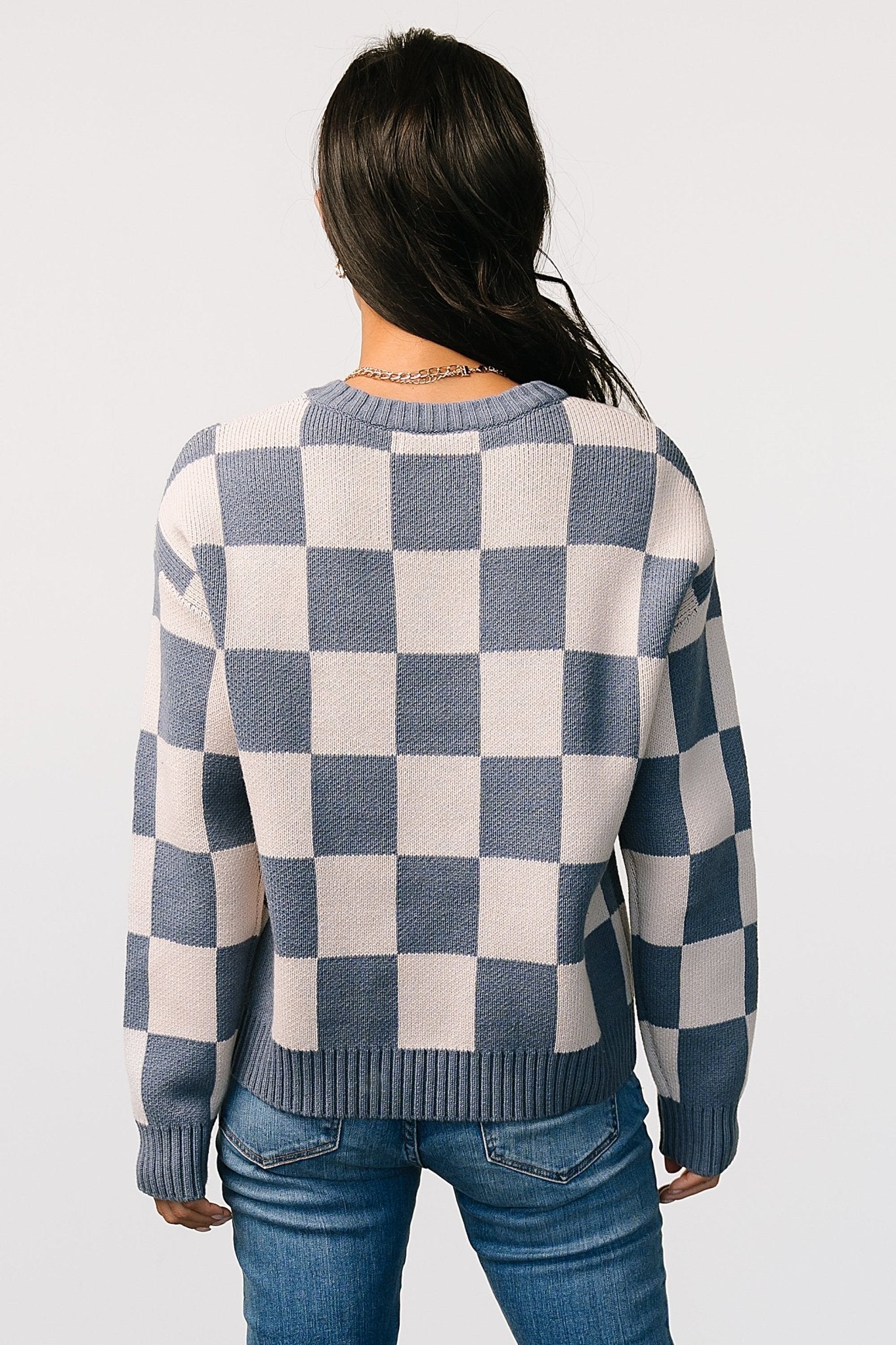 Quincy Checkered Sweater | Blue Clearance Explore