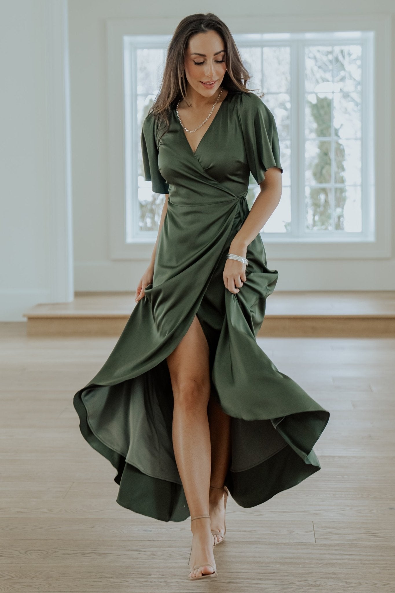 Vara Satin Maxi Wrap Dress | Juniper Green Clearance Fast Delivery