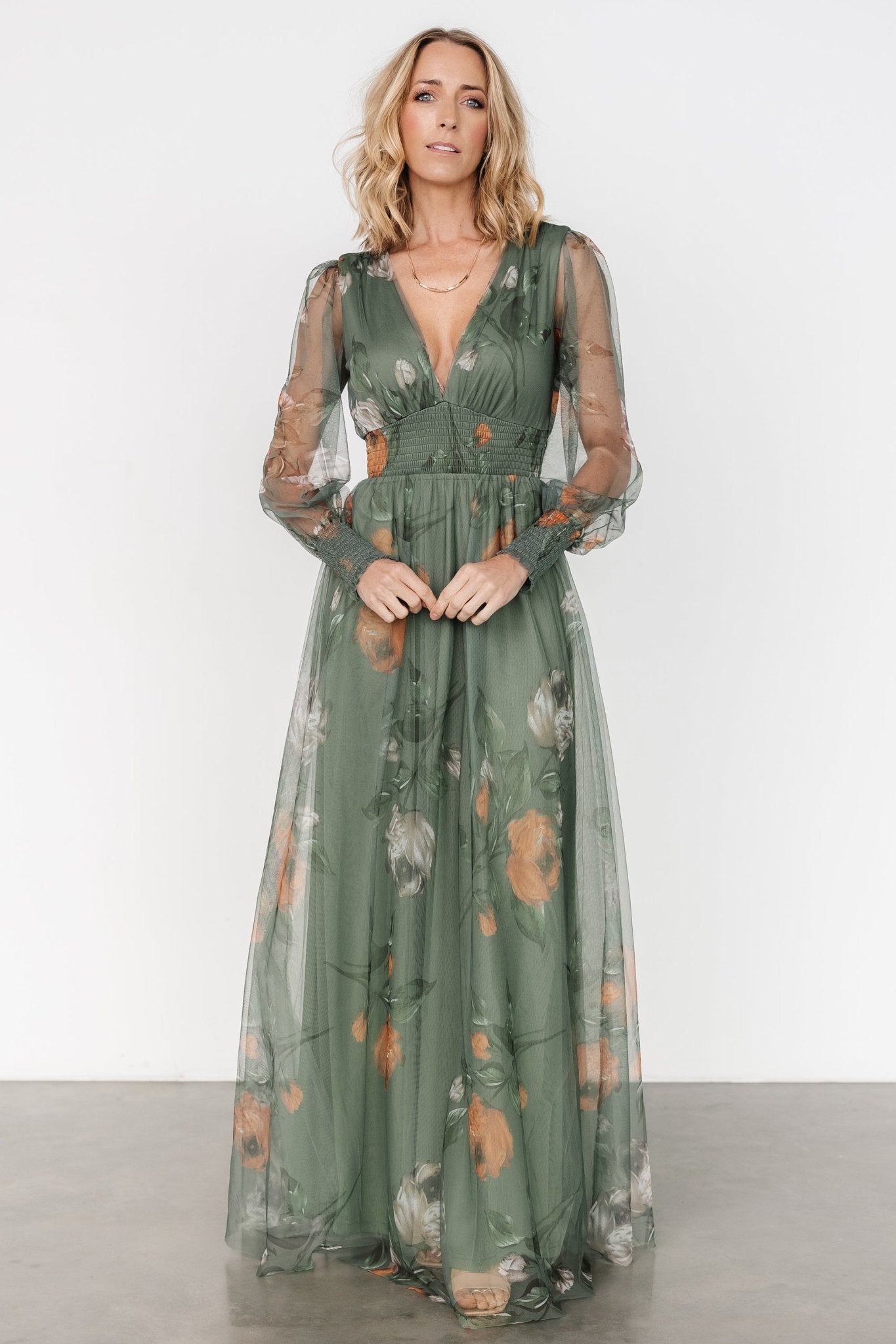 Layla Tulle Maxi Dress | Dusty Olive Floral Sale Cheap Pices