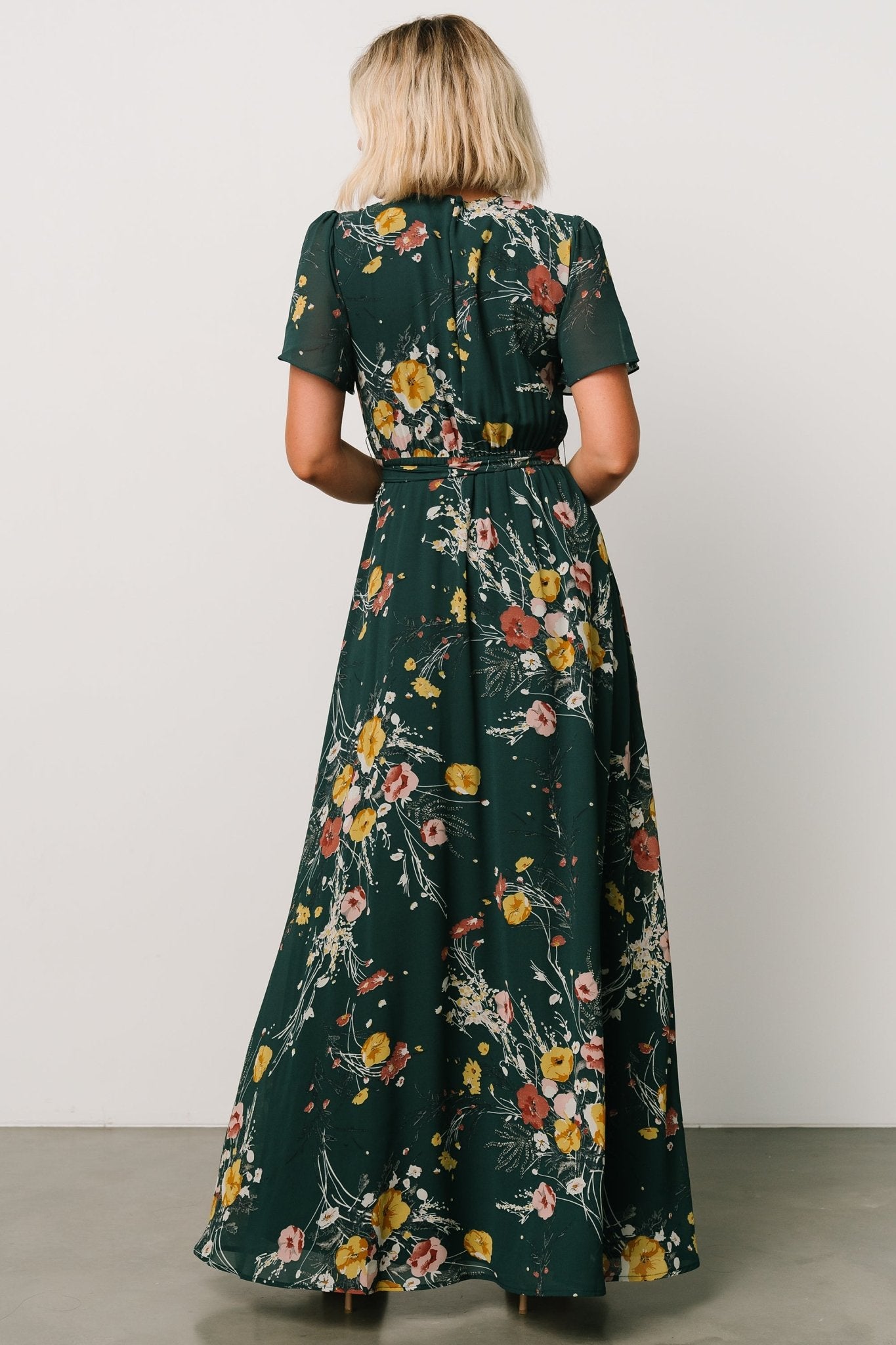 Naomi Short Sleeve Maxi Dress | Dark Green Floral Best Sale For Sale