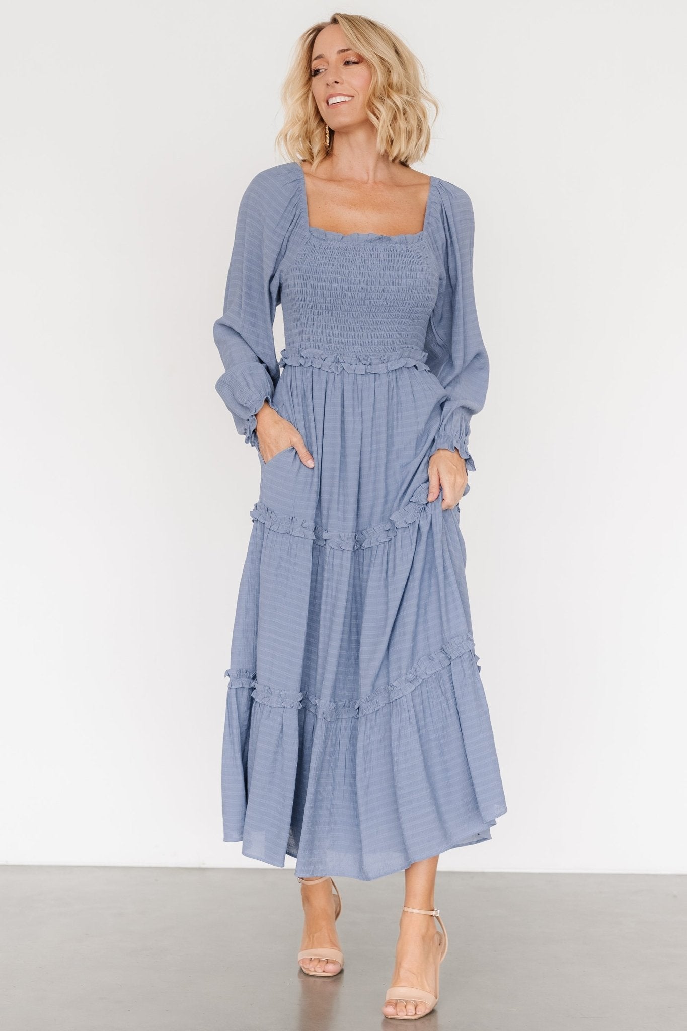 Rowan Tiered Dress | Slate Blue Real Cheap Online