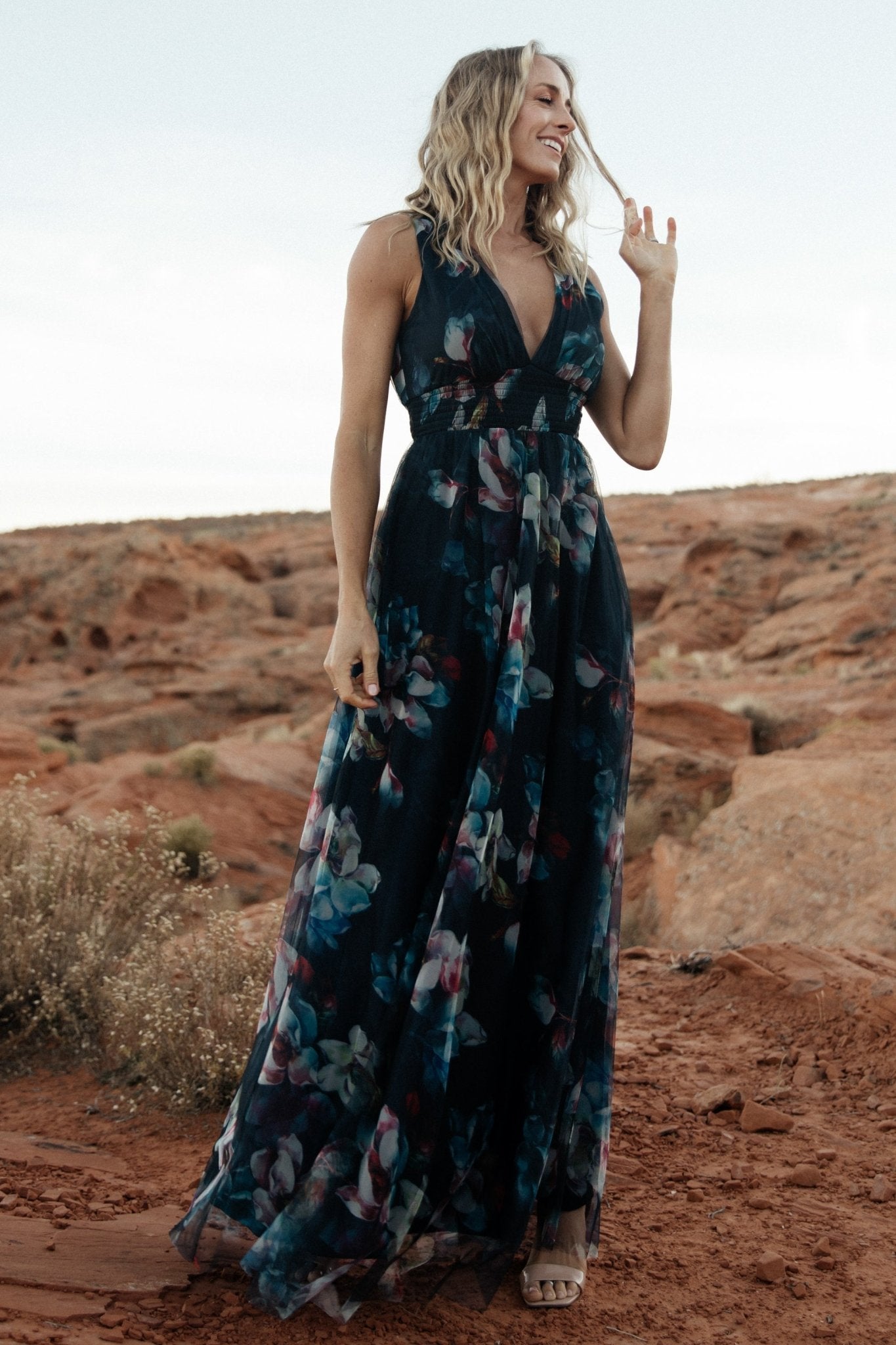 Kamila Tulle Maxi Dress | Navy Abstract Floral Visa Payment For Sale