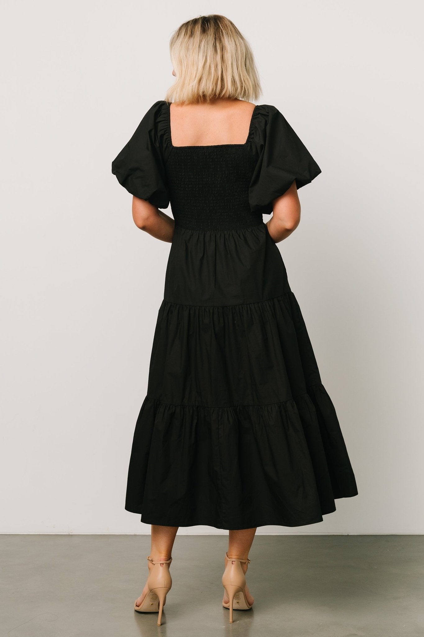 Cindy Puff Sleeve Tiered Dress | Black Official For Sale