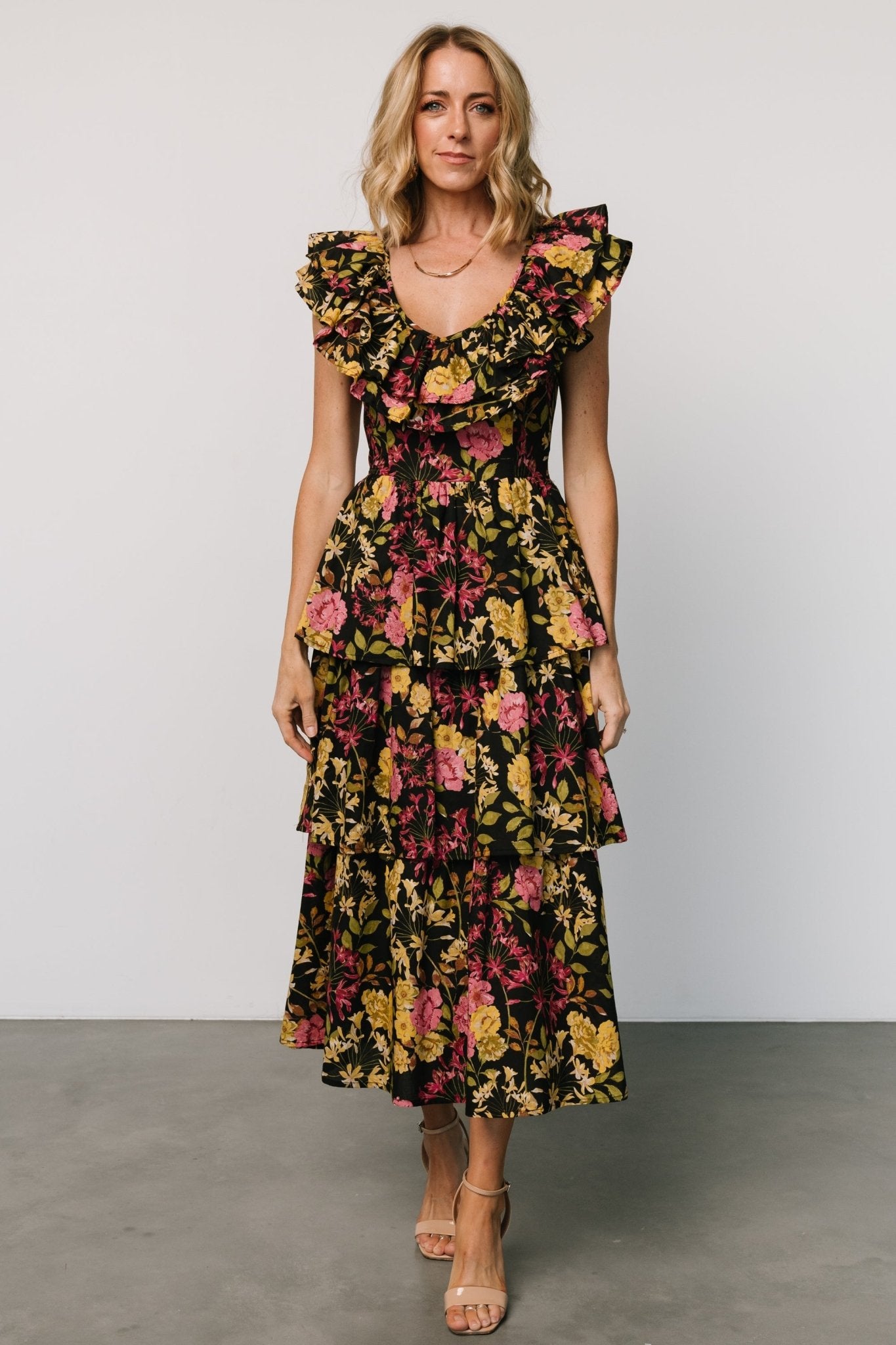 Francesca Tiered Maxi Dress | Black Floral Best Pices