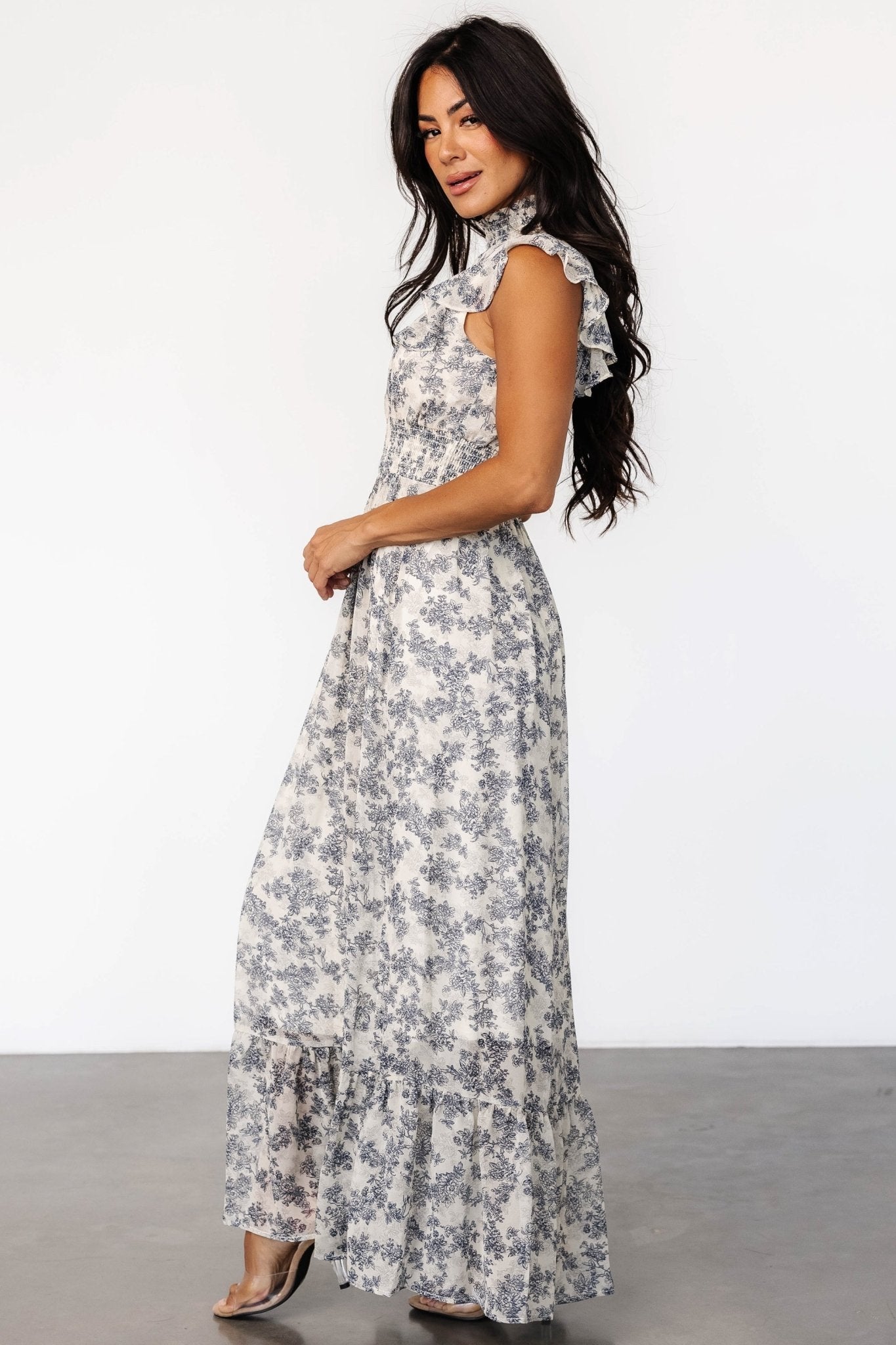 Kearny Ruffle Maxi Dress | Cream + Navy Floral Clearance 2025