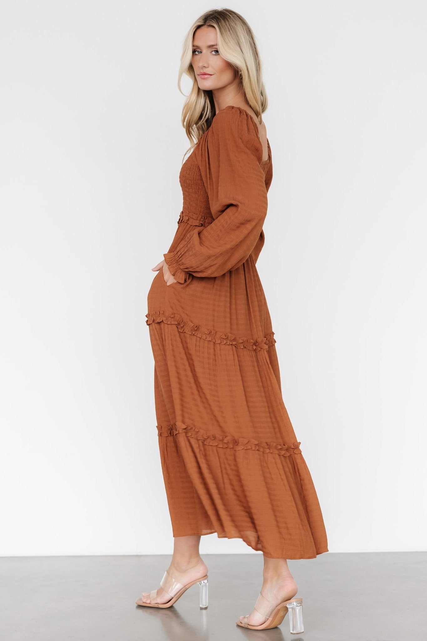 Rowan Tiered Dress | Warm Brown 100% Original Sale Online