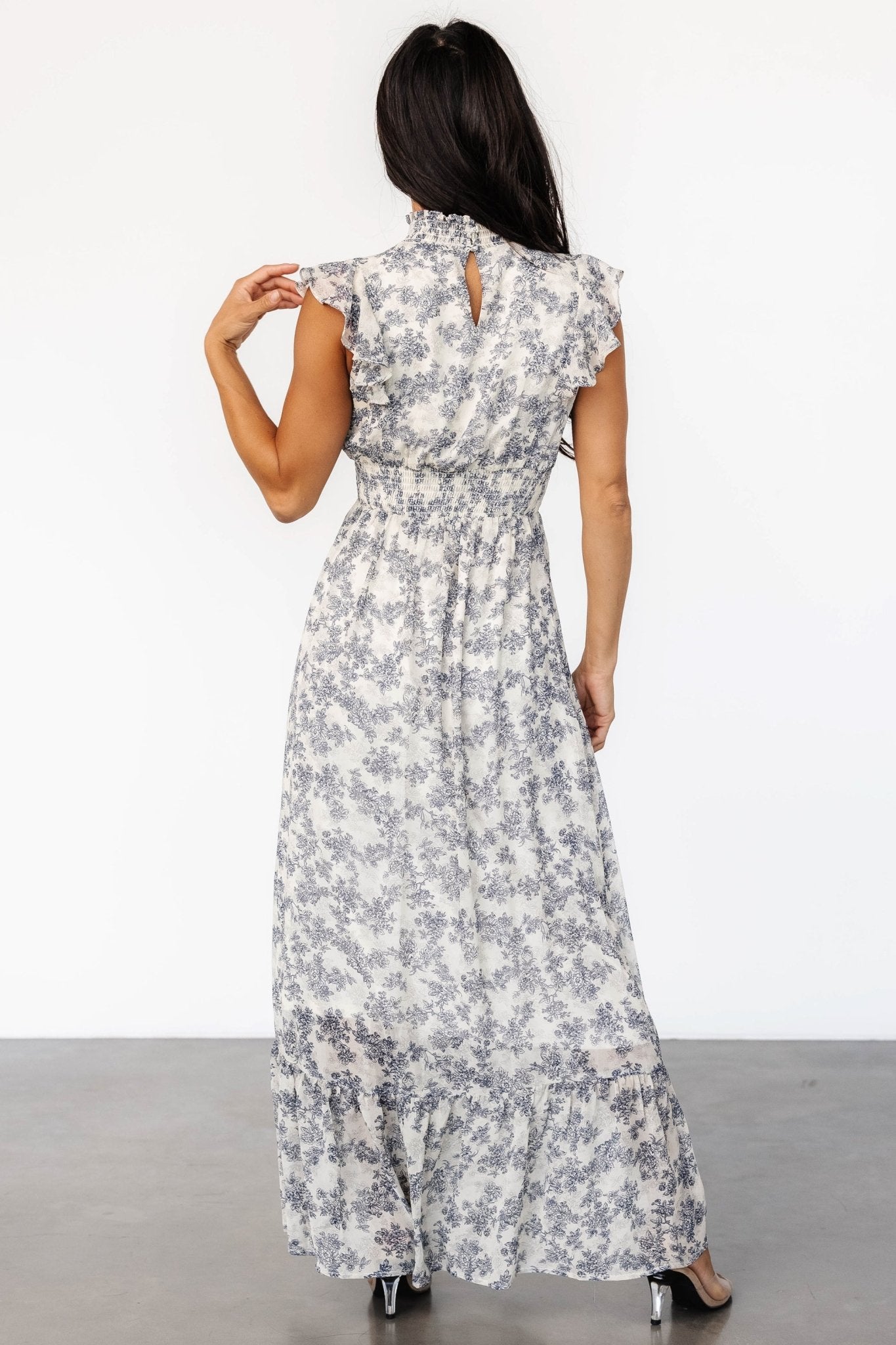 Kearny Ruffle Maxi Dress | Cream + Navy Floral Clearance 2025