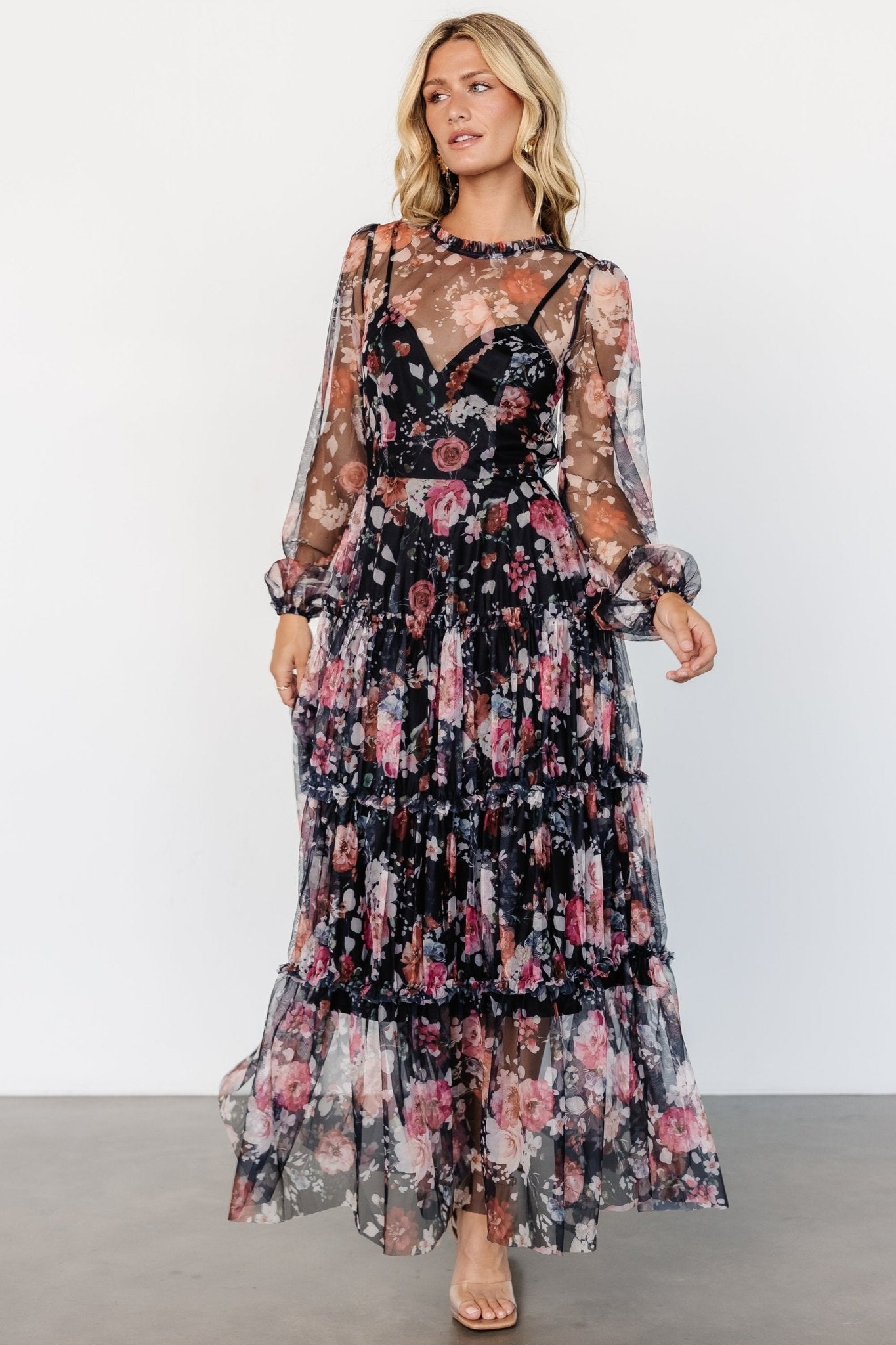 Stephanie Tiered Maxi Dress | Black Floral Affordable Cheap Online