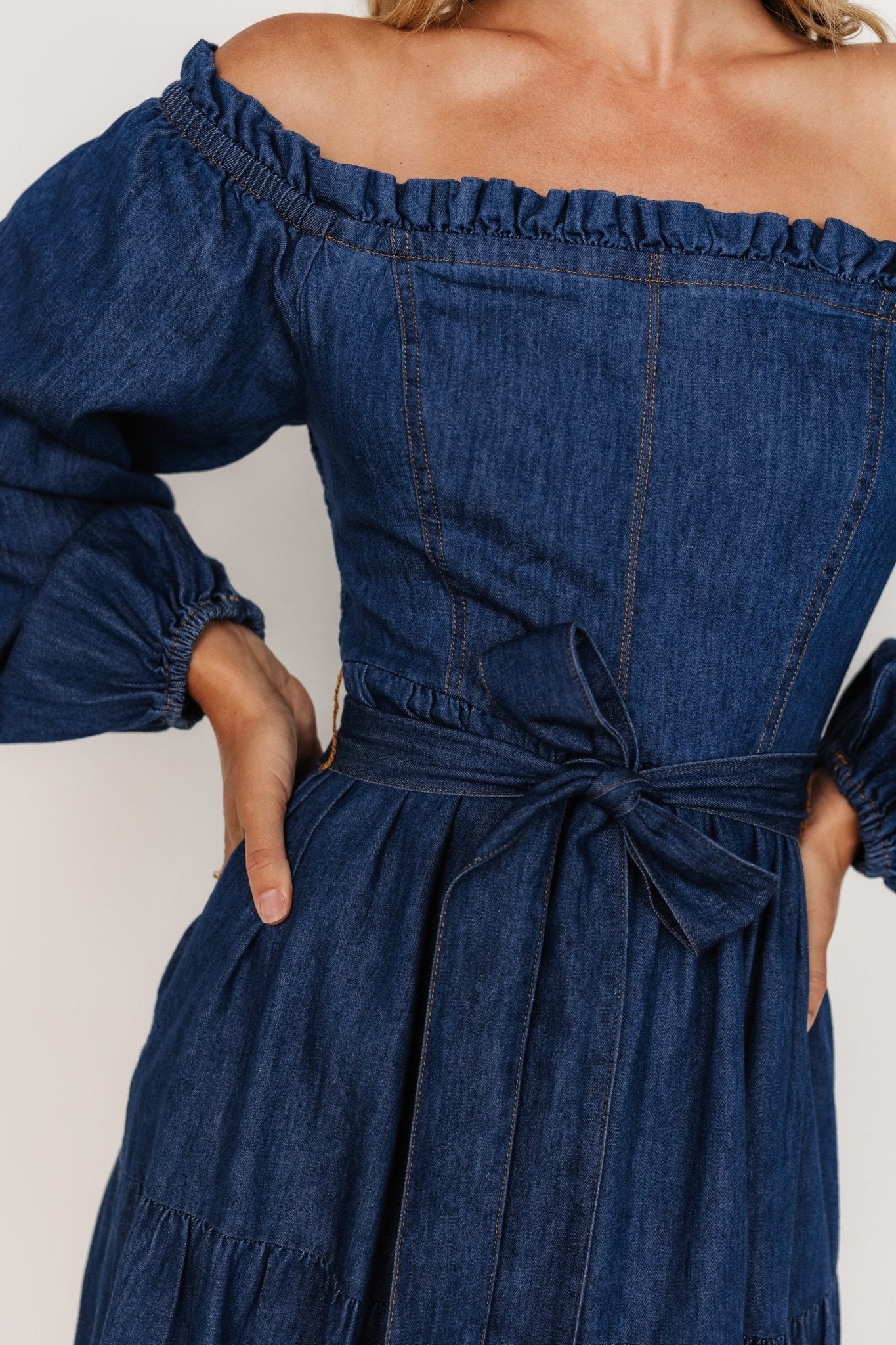 Lewiston Off Shoulder Dress | Denim Blue Best Place To Buy