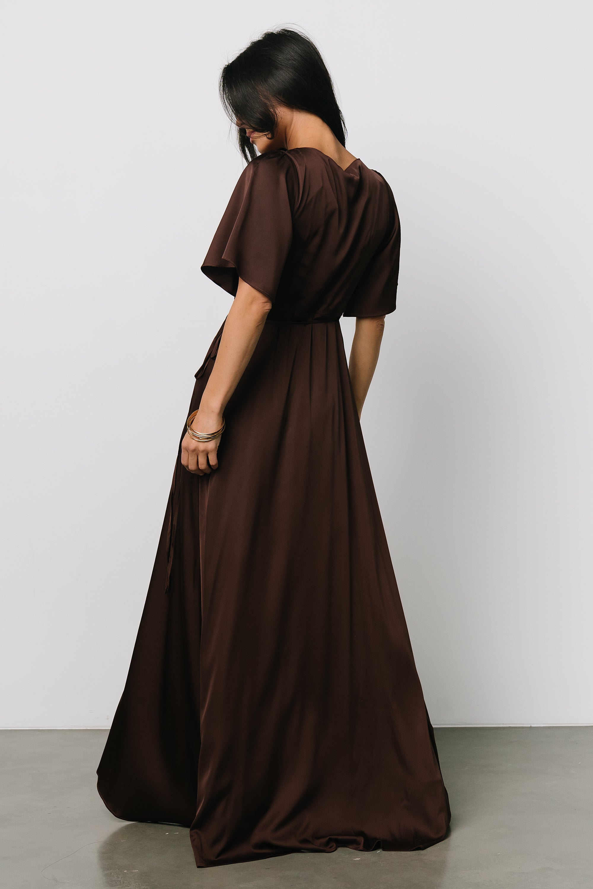 Vara Satin Maxi Wrap Dress | Espresso Buy Cheap Get Authentic