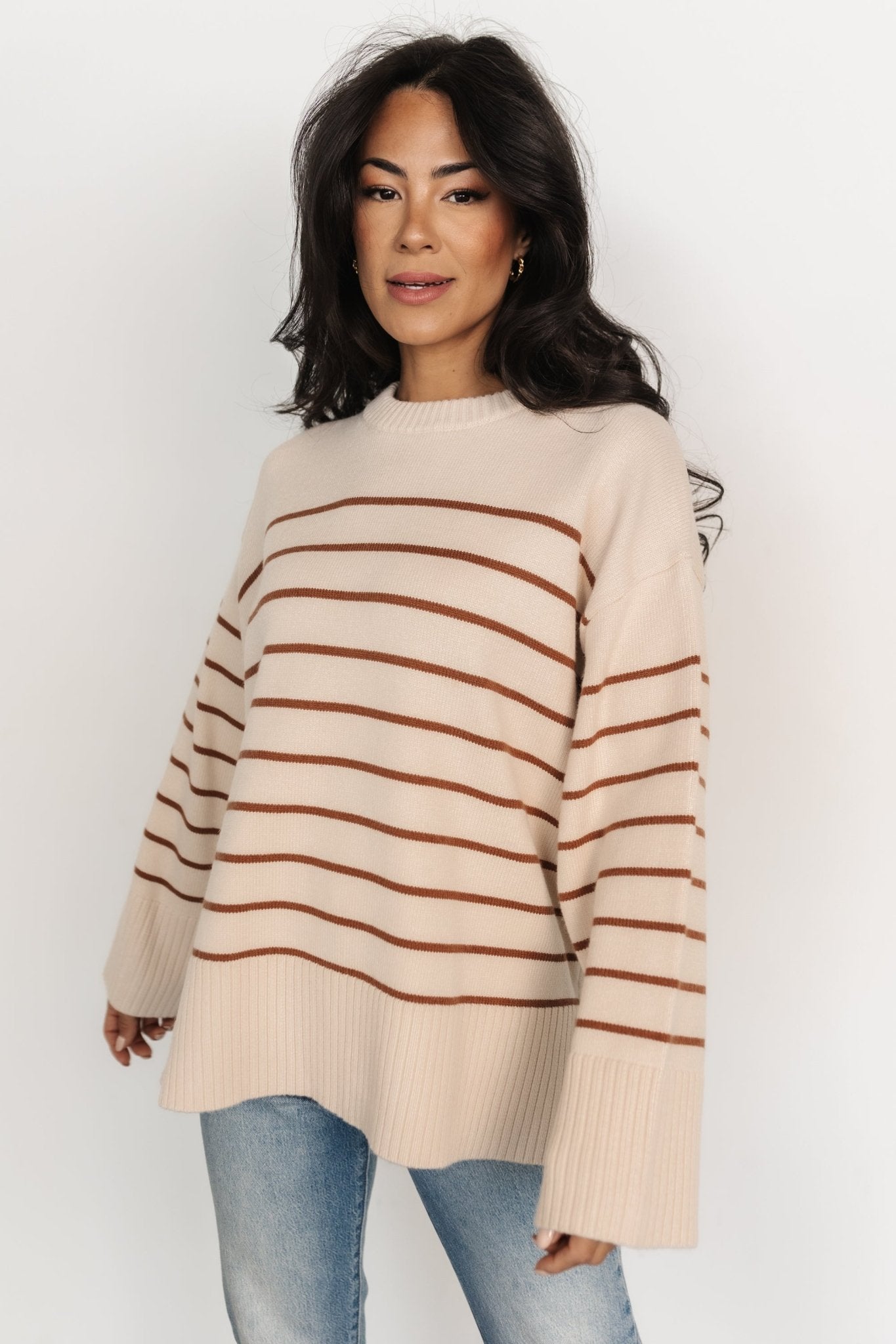 Emerson Stripe Knit Sweater | Beige + Camel Clearance Store Sale Online