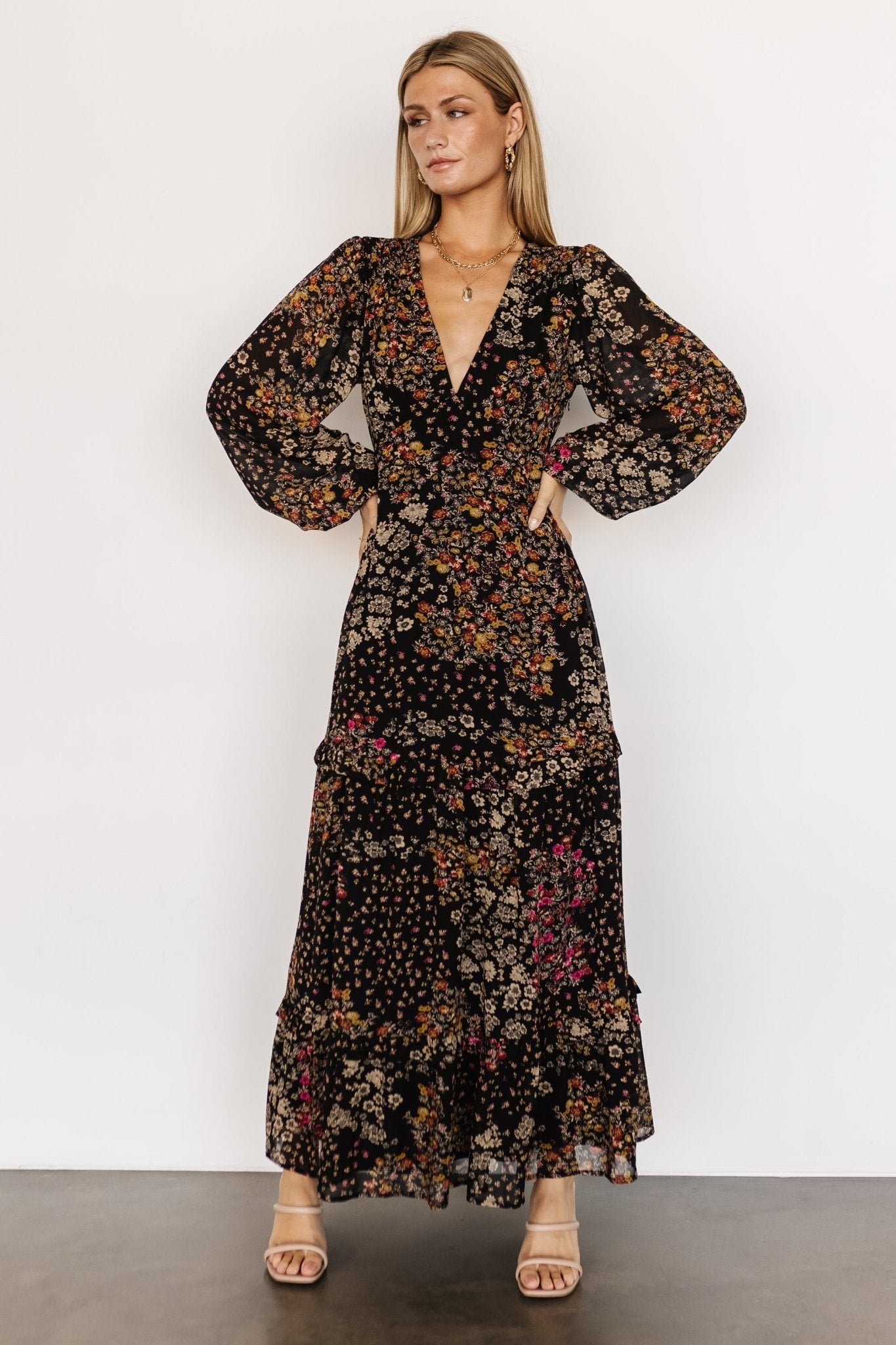 Bowman Deep V Maxi Dress | Black Multi Cheap Pictures