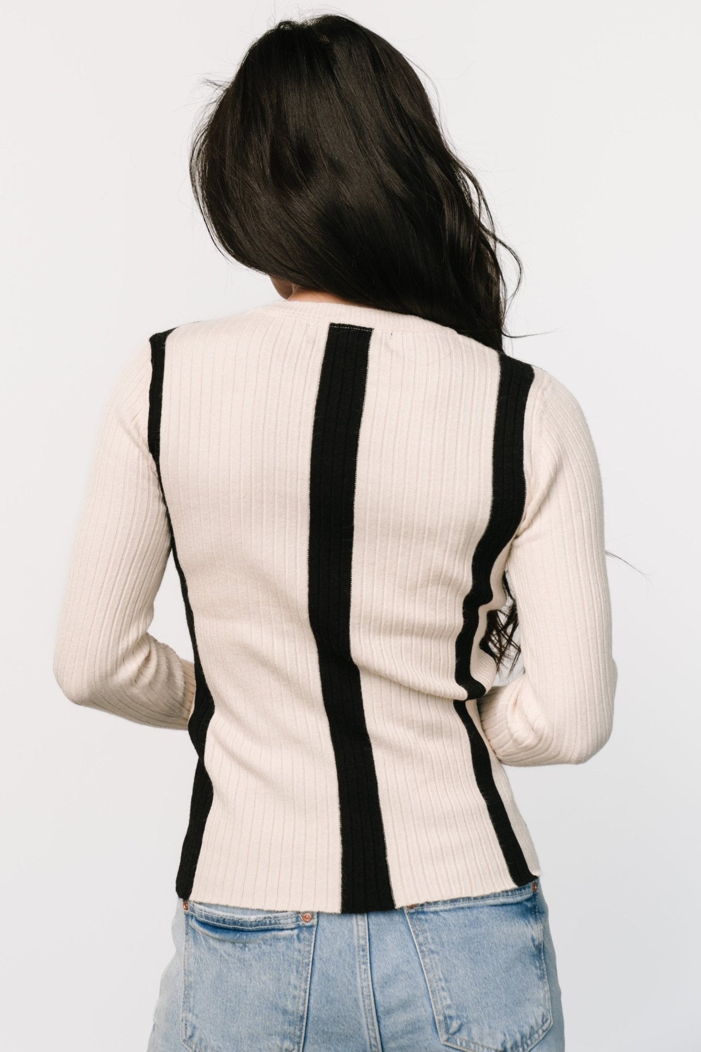 Jolene Ribbed Sweater Top | Natural + Black Stripe Sale Exclusive