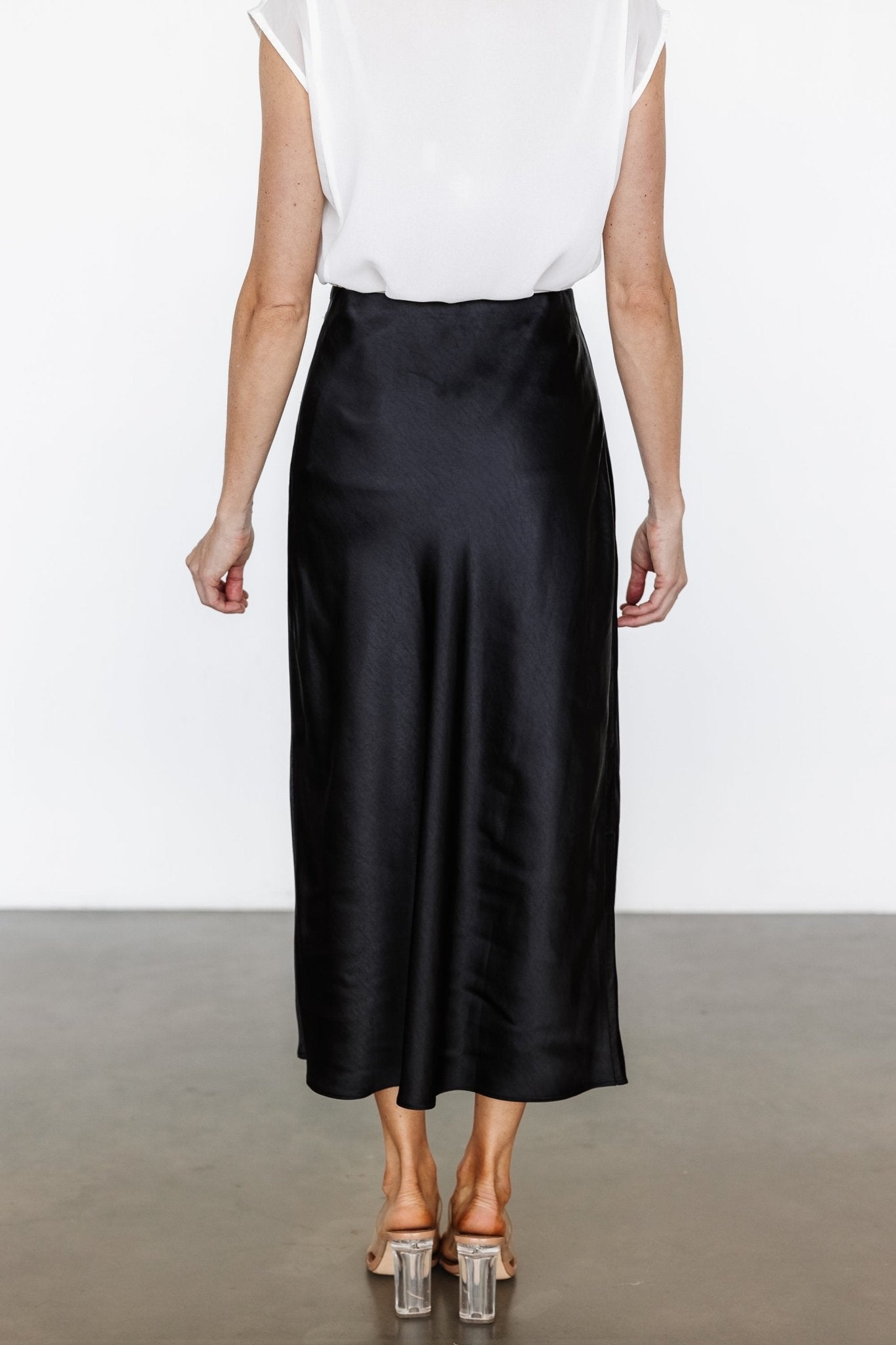 Celeste Satin Midi Skirt | Black Clearance Ebay