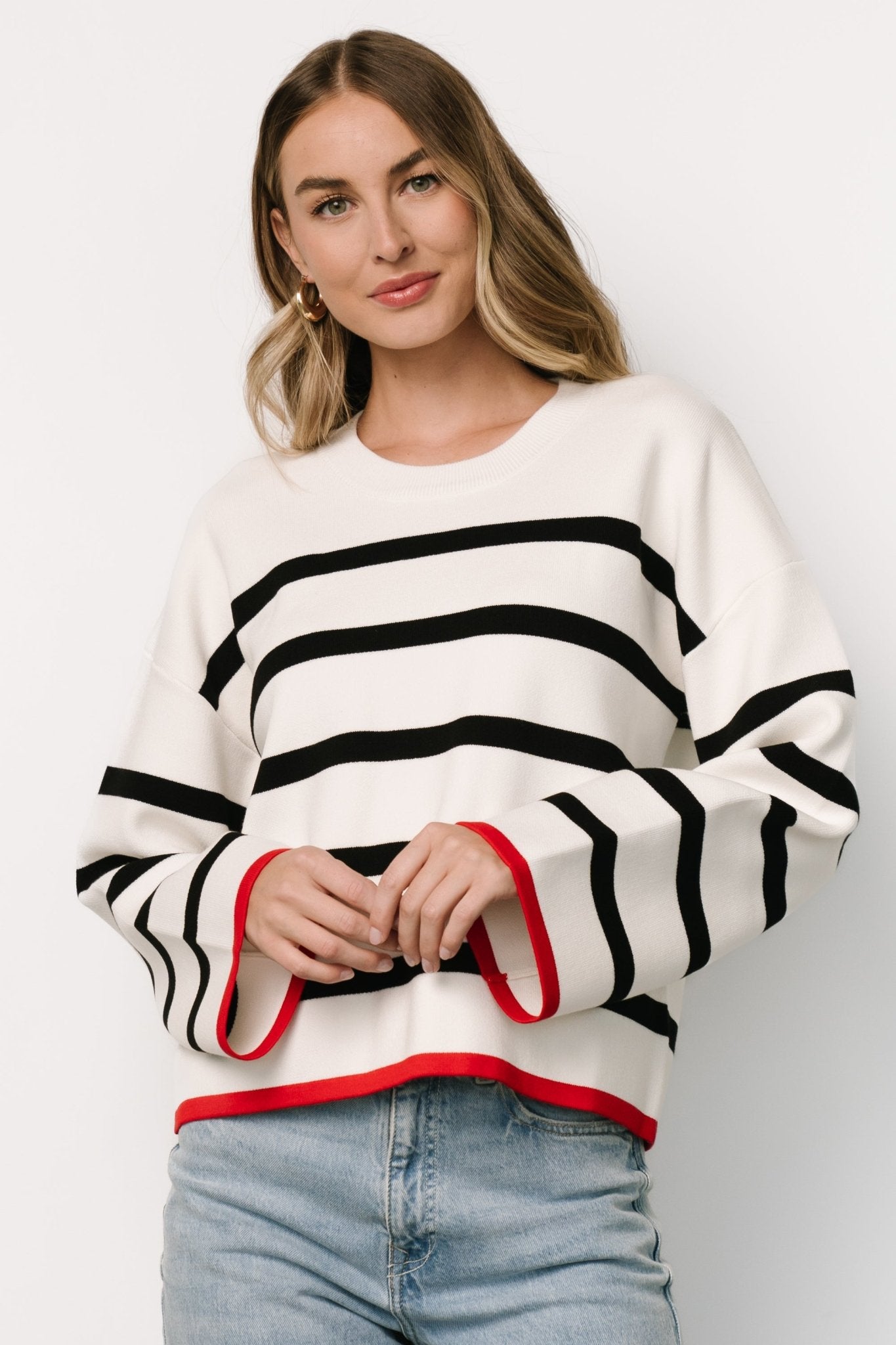 Madilyn Striped Sweater | Off White + Black Free Shipping 2025 New