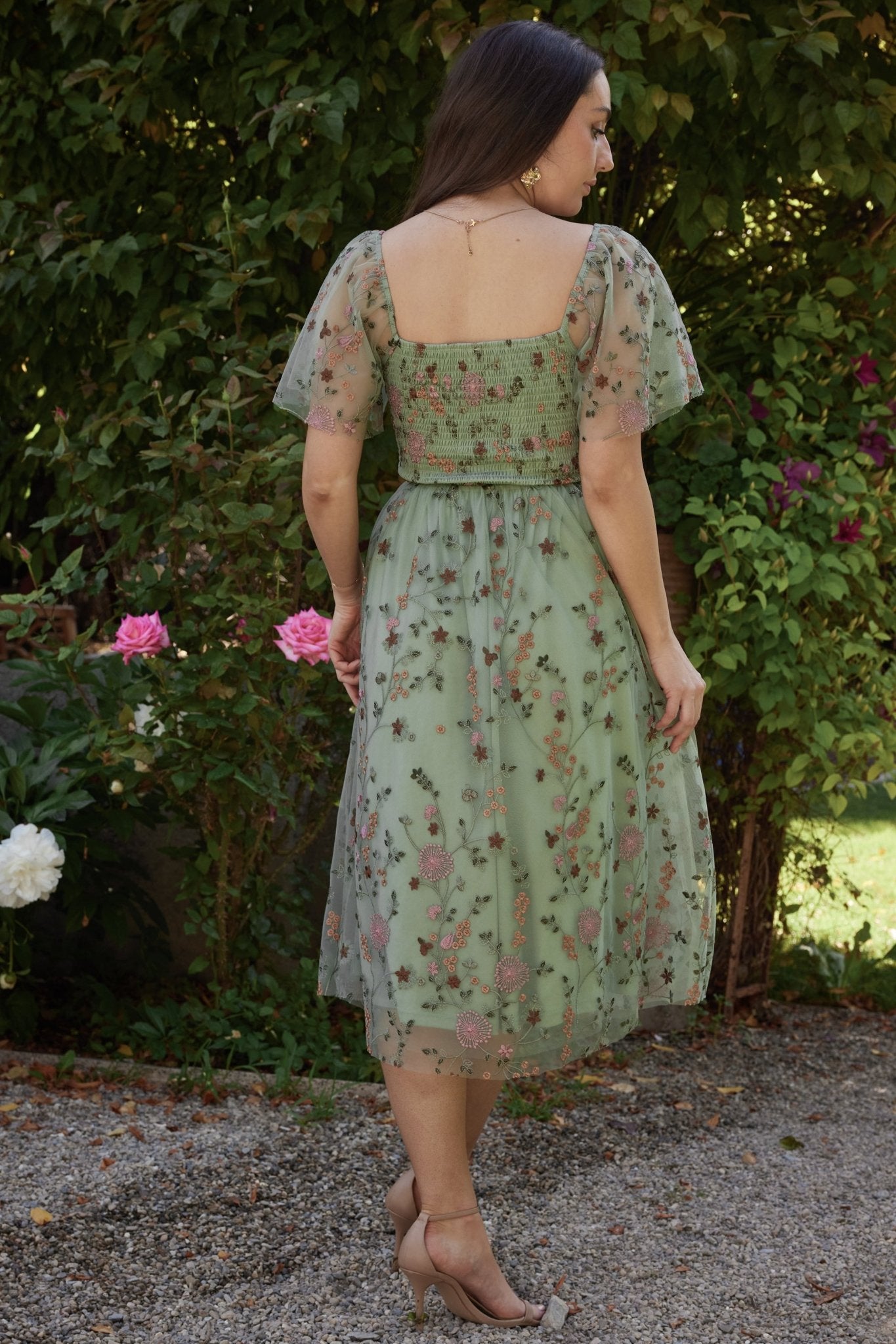 Gwyneth Tulle Midi Dress | Eucalyptus Floral Many Kinds Of Cheap Pice