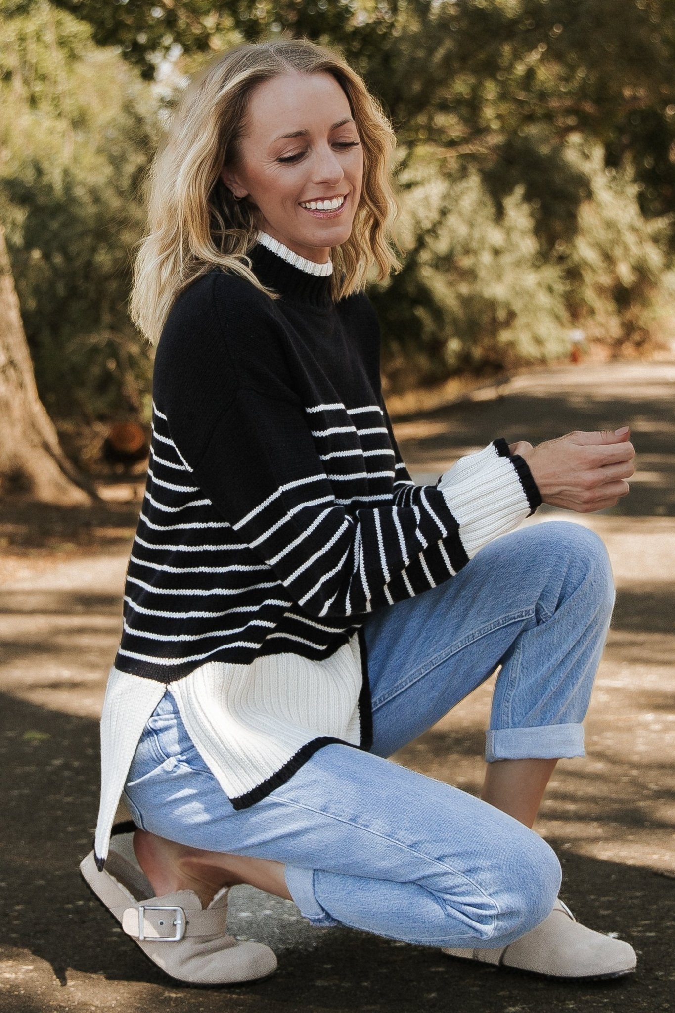 Benedict Stripe Knit Sweater | Black + Cream Clearance Amazon