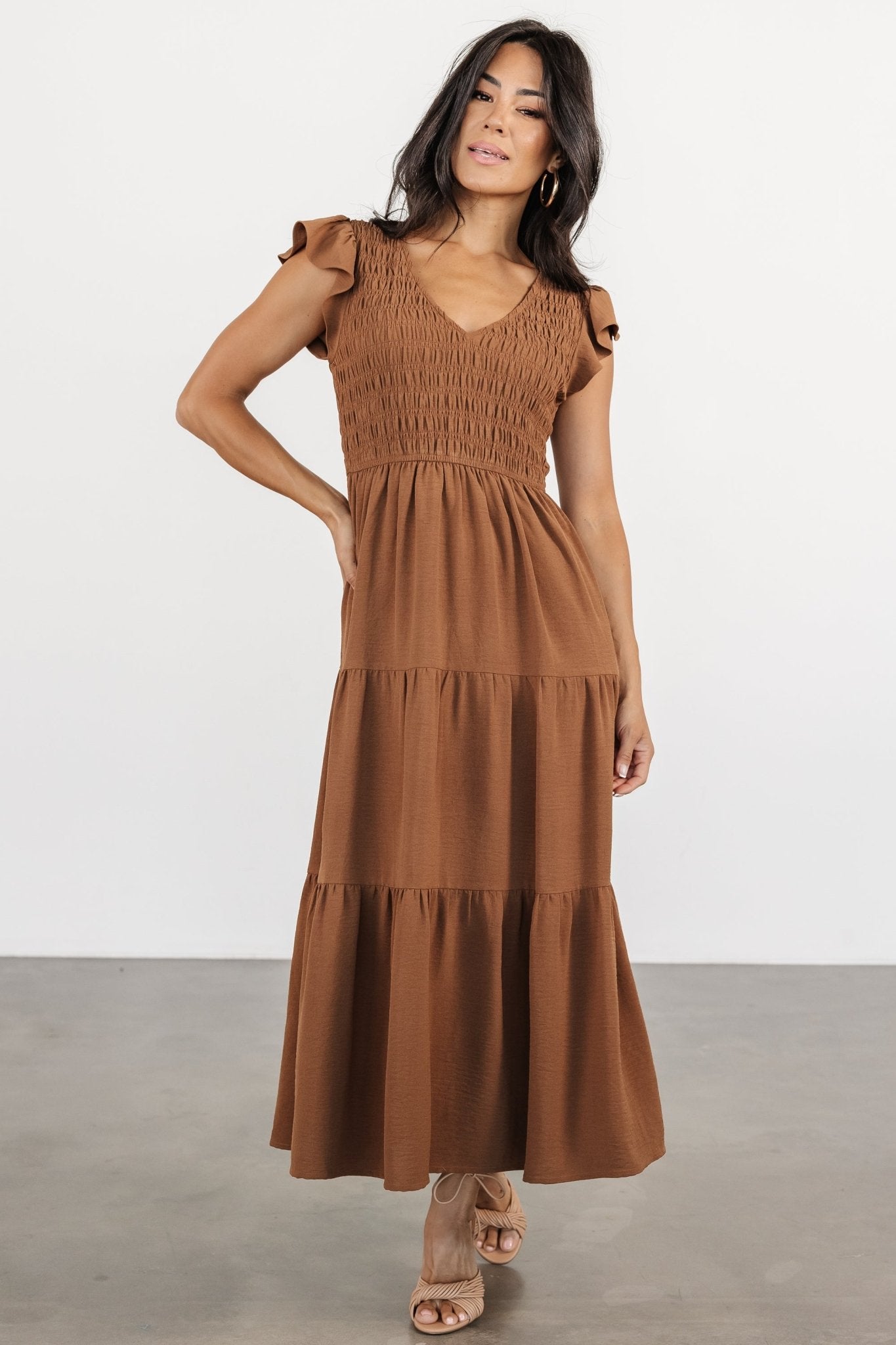 Brandie Smocked Midi Dress | Brown Cheap Sale View