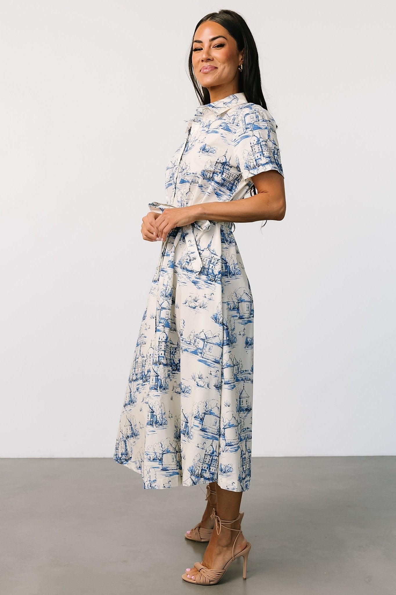 Layne Midi Dress | Cream + Blue Cheap Sale Professional