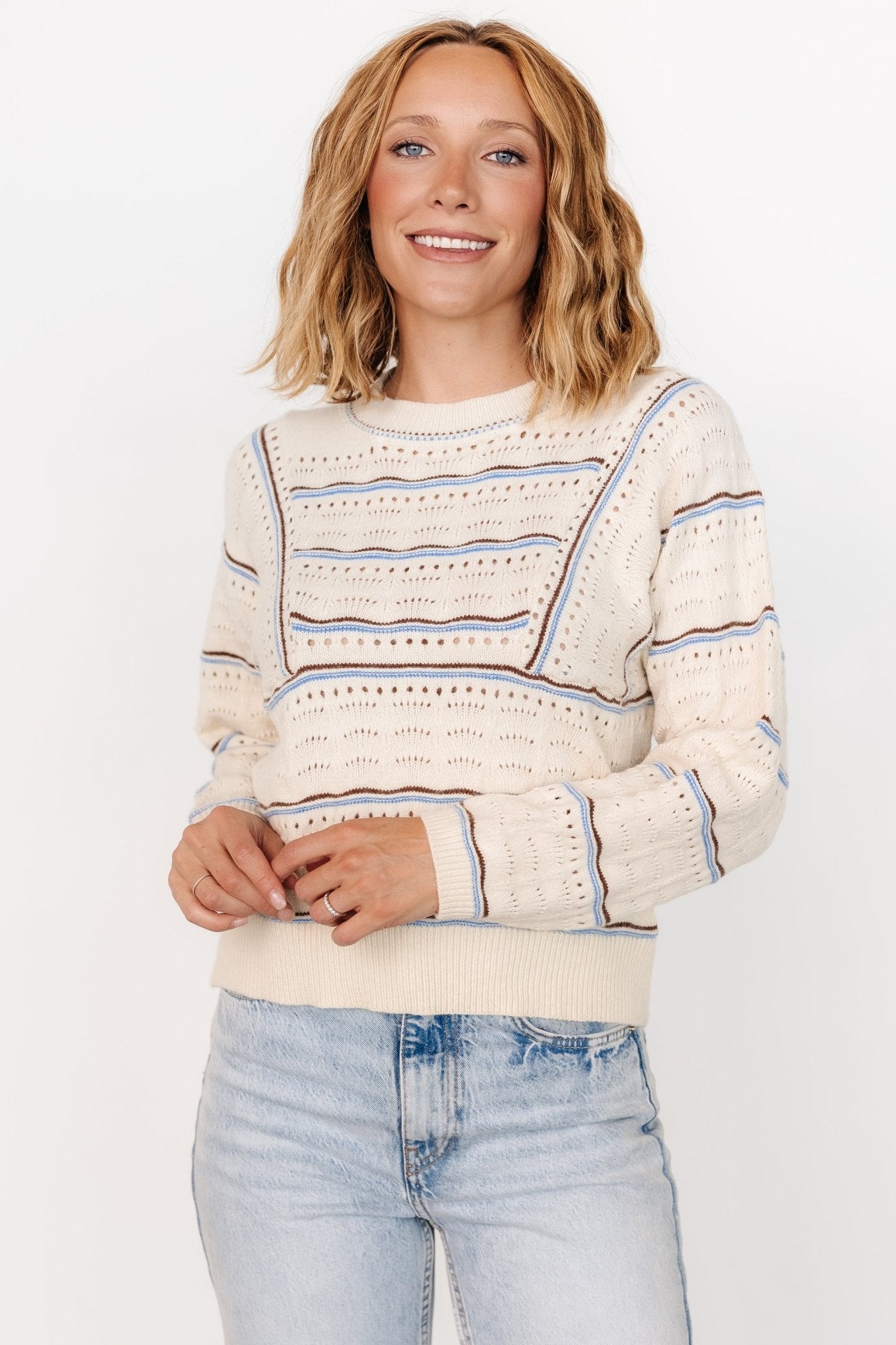 Rhya Knit Sweater | Cream + Blue Cheap Sale 2025 New