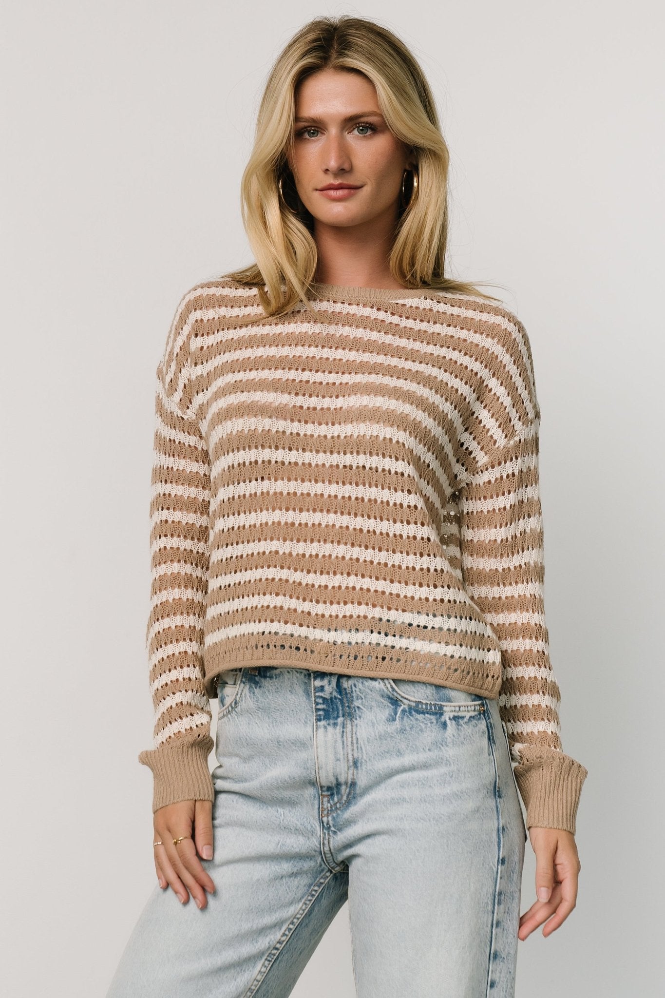 Dawn Open Knit Top | Taupe + Ivory Best Pices Sale Online